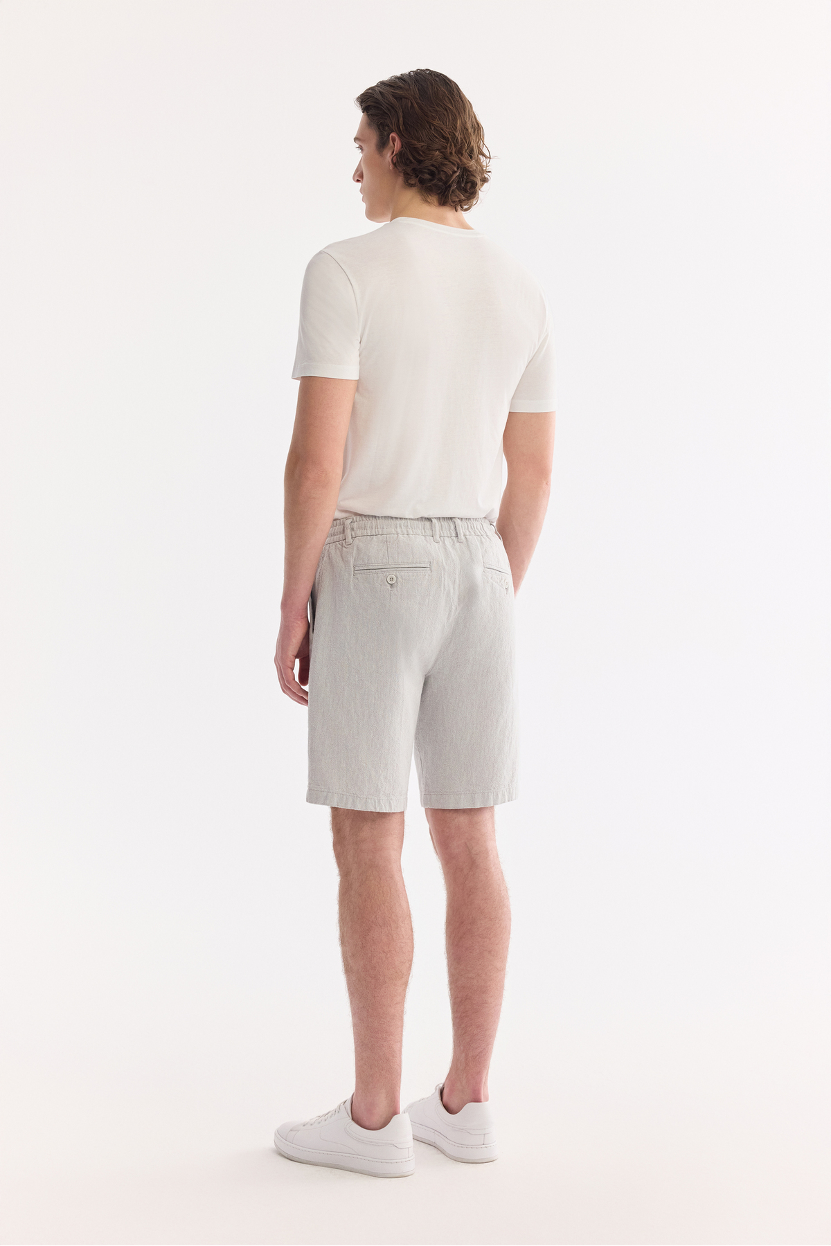 Avva Erkek Gri Beli Lastikli Keten Karışımlı Relaxed Fit Şort B003731 görsel 3