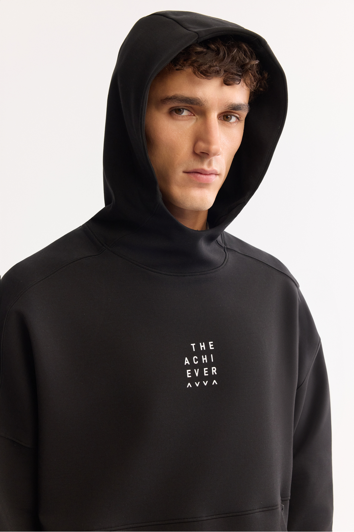 Avva Erkek Siyah Kapüşonlu Yaka Kolay Ütülenen Bi-Stretch Baskılı Oversize Fit Sweatshirt A52Y1312 görsel 2