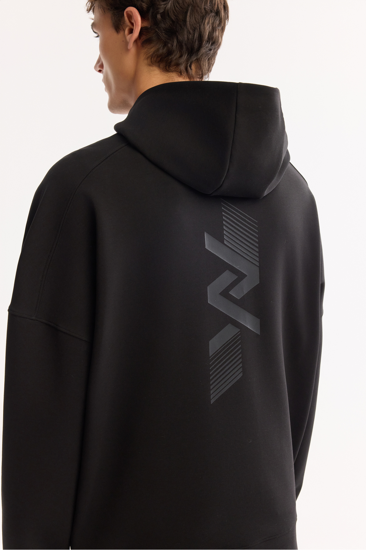 Avva Erkek Siyah Kapüşonlu Yaka Kolay Ütülenen Bi-Stretch Baskılı Oversize Fit Sweatshirt A52Y1312 görsel 6