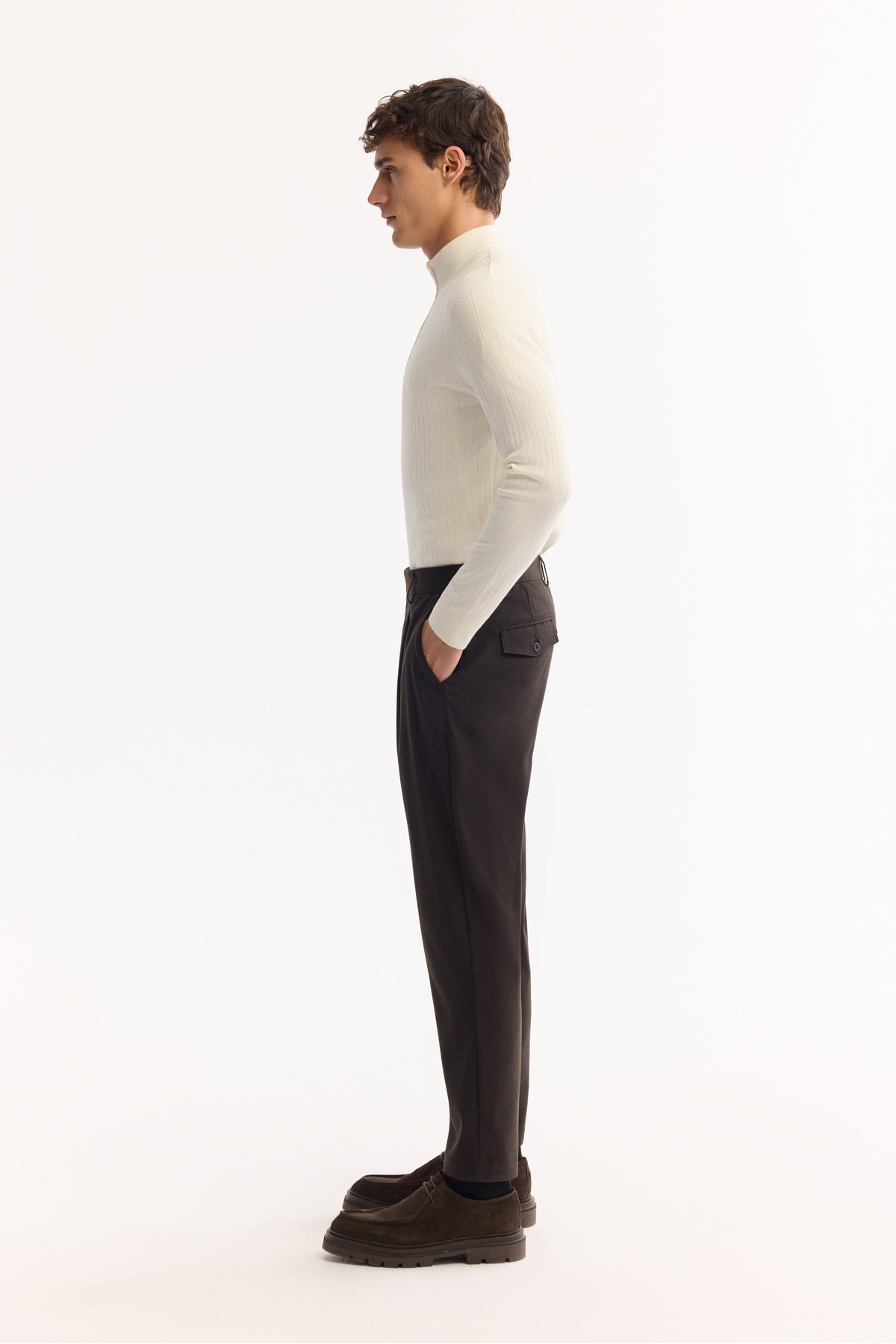Avva Erkek Kahverengi Klasik Bel Yün Karışımlı Soft Touch Carrot Fit Pantolon A52Y3012 görsel 4