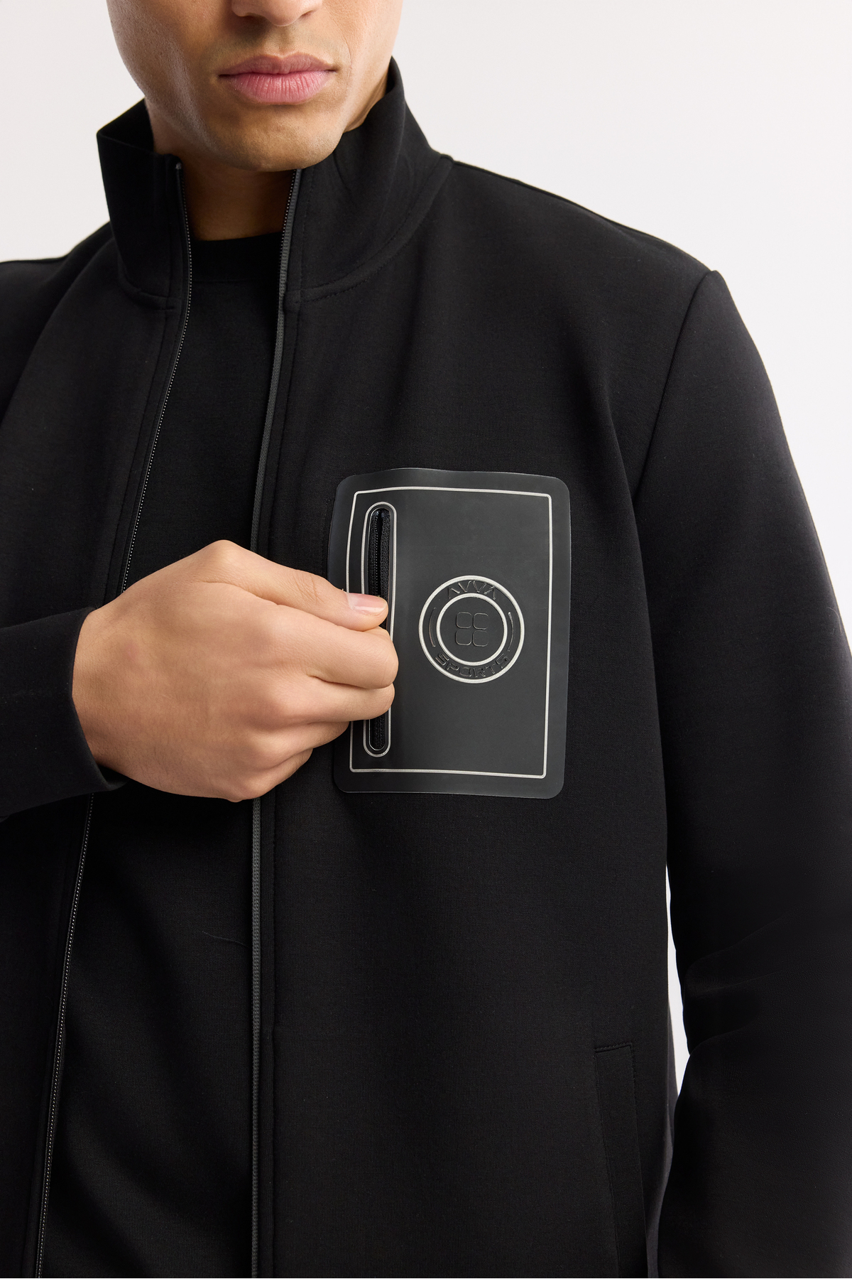 Avva Erkek Siyah Dik Yaka Fermuarlı Bi-Stretch İnterlok Regular Fit Sweatshirt A51Y1219 görsel 3