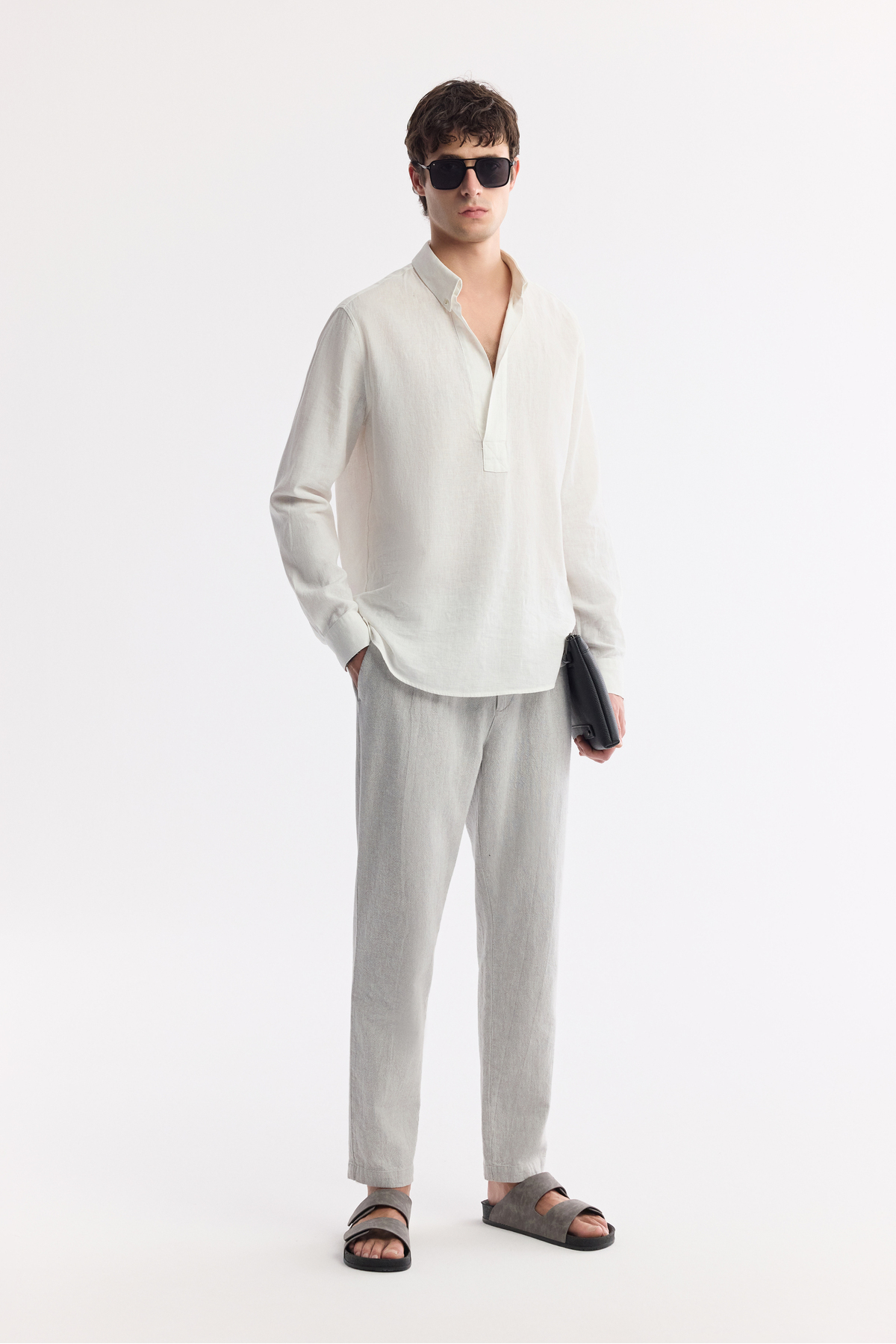 Avva Erkek Gri Beli Bağcıklı Keten Karışımlı Chino Relaxed Fit Pantolon B003036 görsel 7