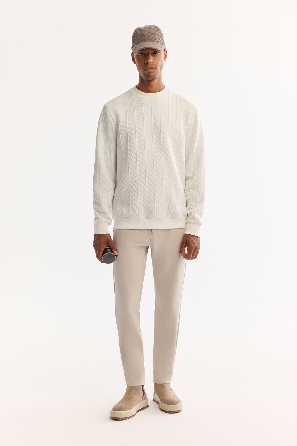 Avva Erkek Ekru Bisiklet Yaka Çizgili Elastan Regular Fit Sweatshirt A52Y1218 görsel 5