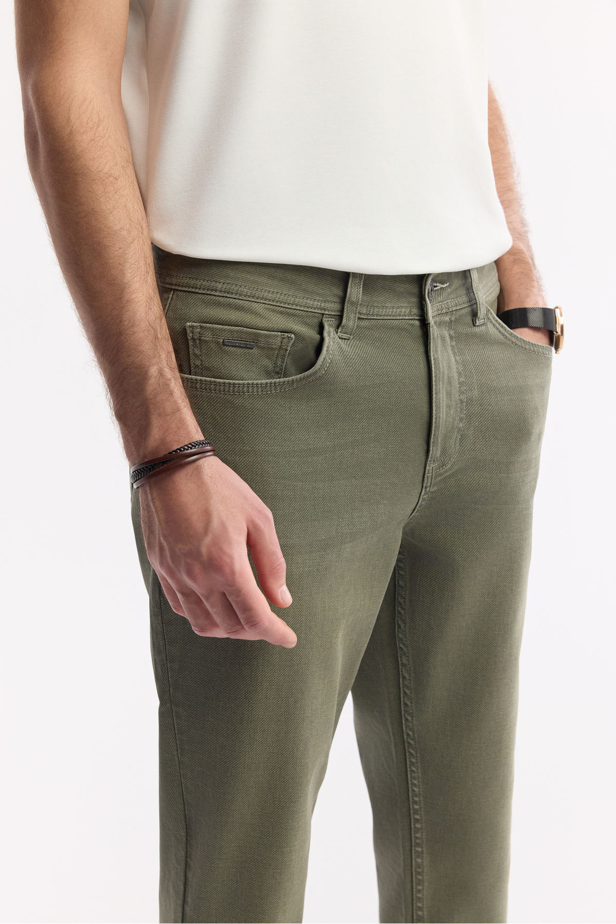 Avva Erkek Haki Klasik Bel Eskitme Yıkamalı Pamuklu Berlin Slim Fit Jean Pantolon B003524 görsel 5