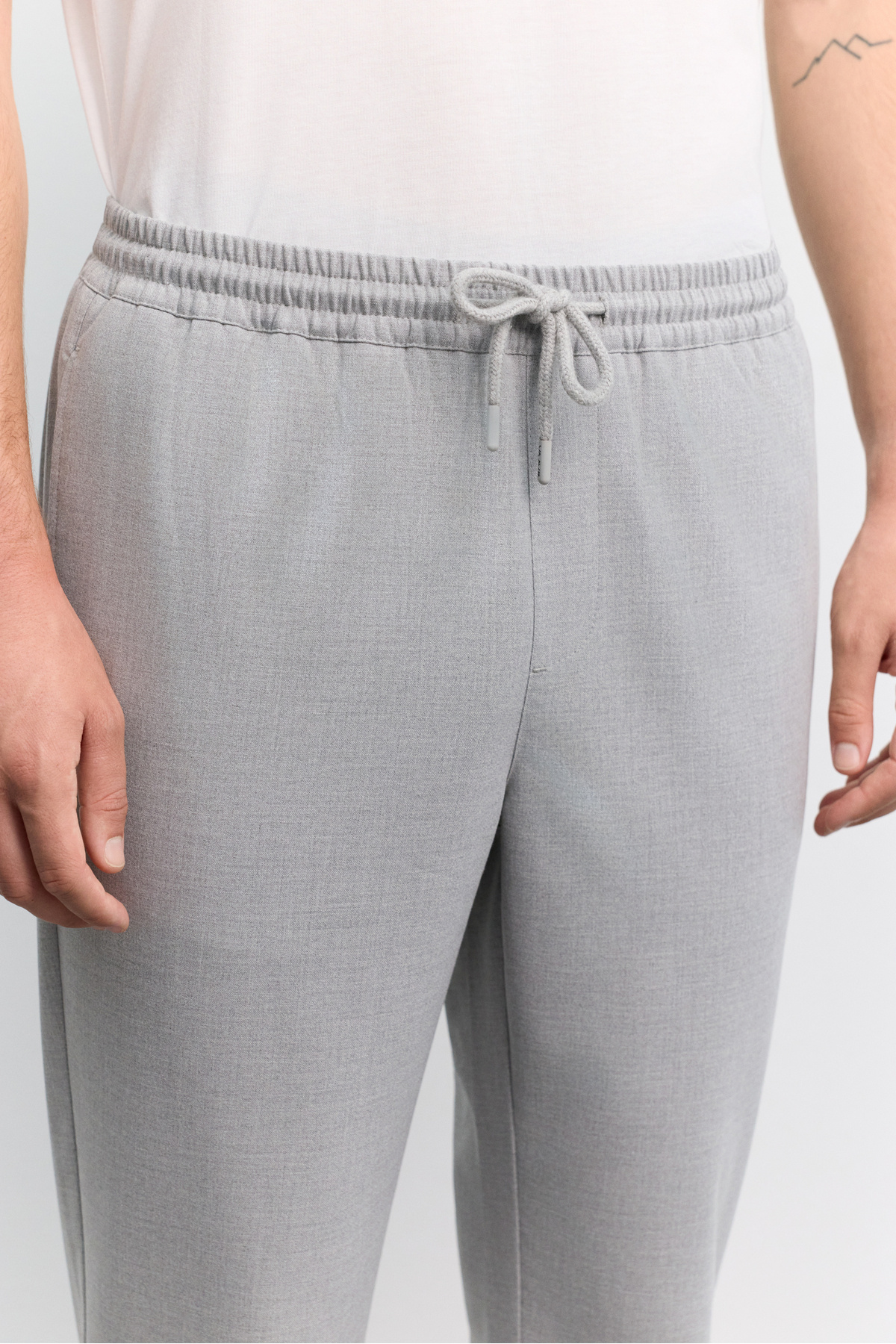 Avva Erkek Gri Beli Lastikli Bağcıklı Duble Paça Jogger Relaxed Fit Pantolon E003000 görsel 2