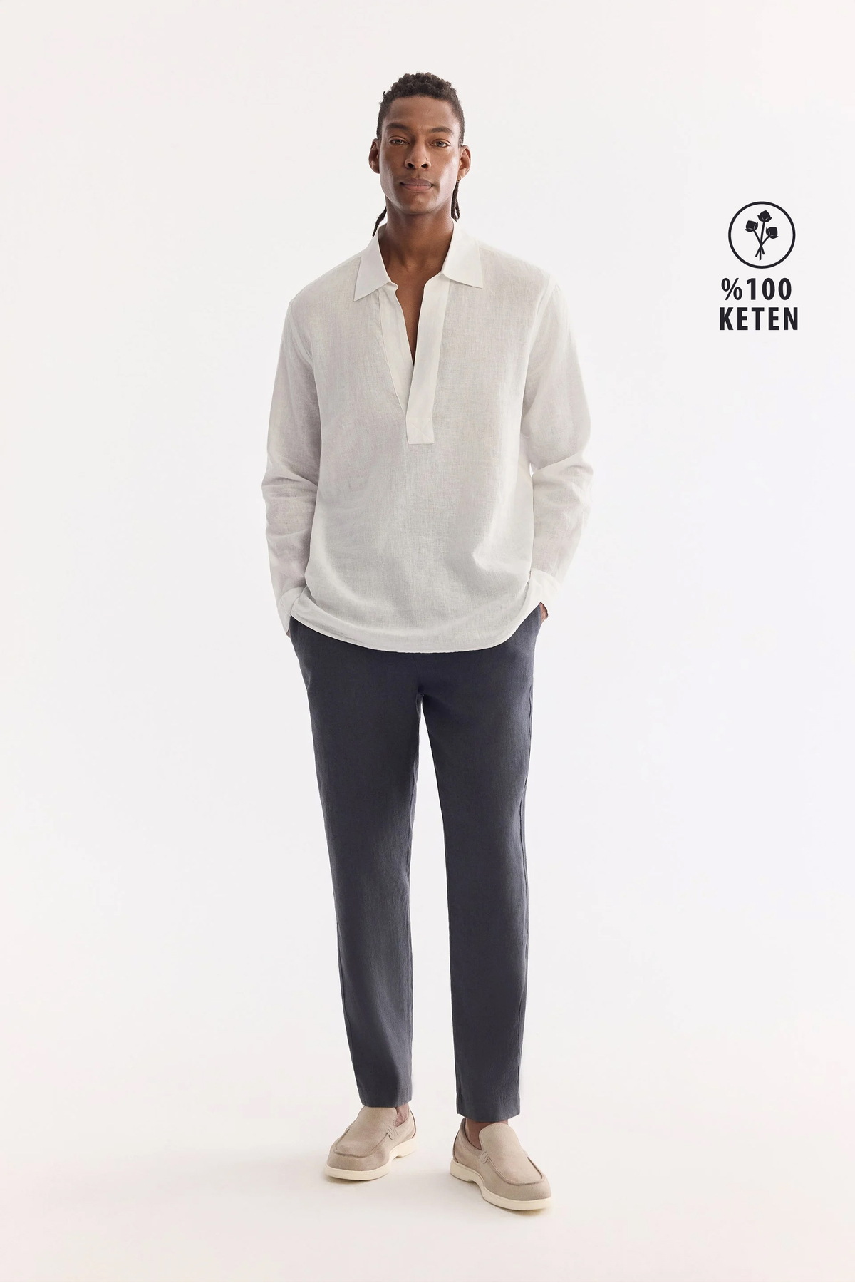 Avva Erkek Antrasit Beli Lastikli %100 Keten Relaxed Fit Pantolon B003032