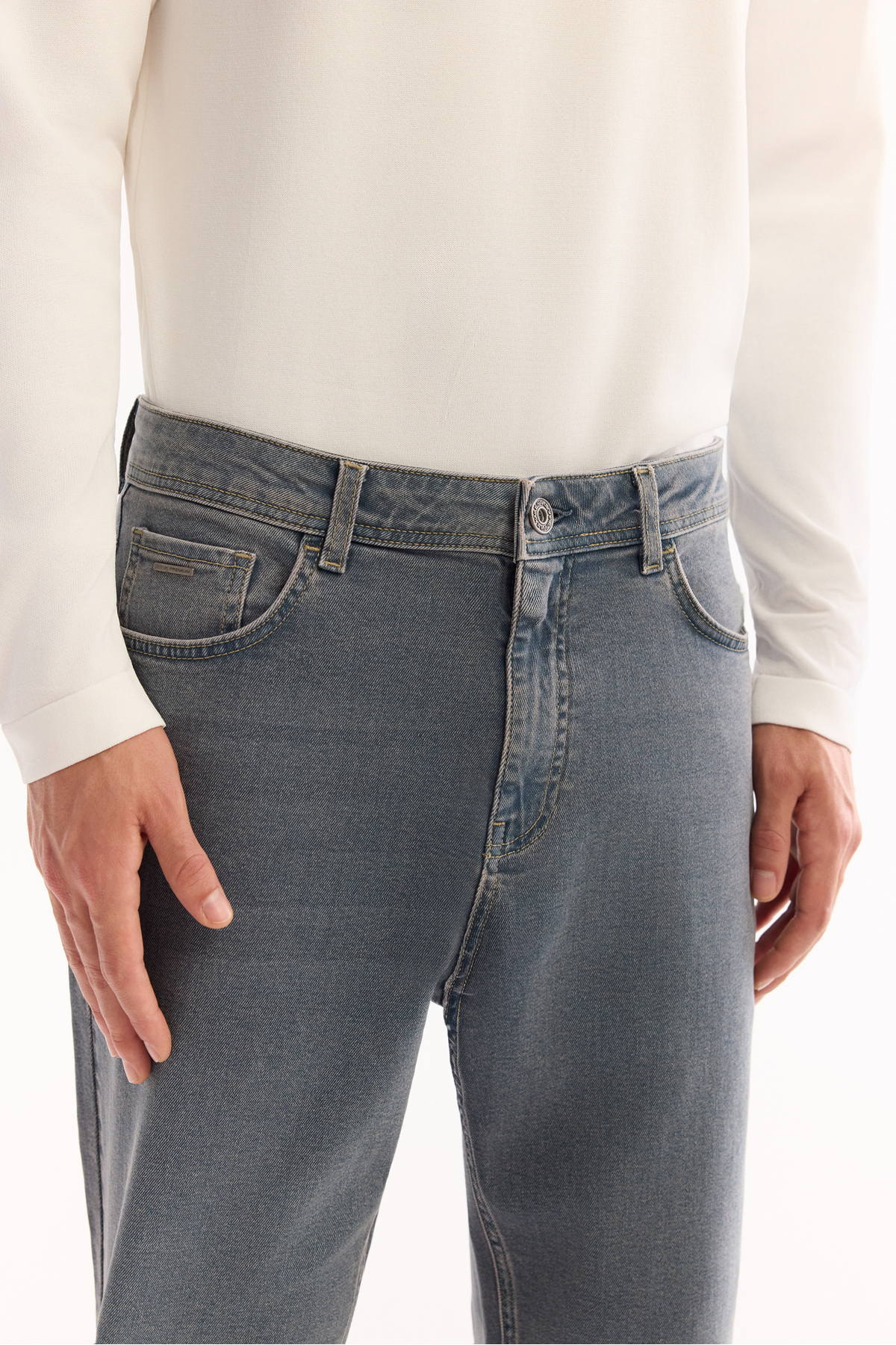 Avva Erkek Mavi Klasik Bel Pamuklu Eskitme Yıkamalı Roma Crop Slim Fit Jean Pantolon A52Y3530 görsel 3