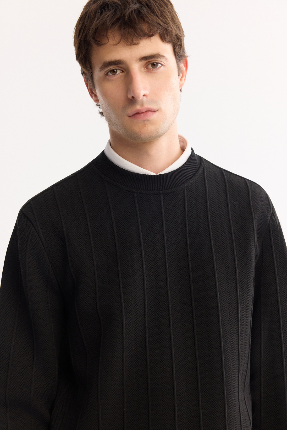 Avva Erkek Siyah Bisiklet Yaka Çizgili Elastan Regular Fit Sweatshirt A52Y1218 görsel 3
