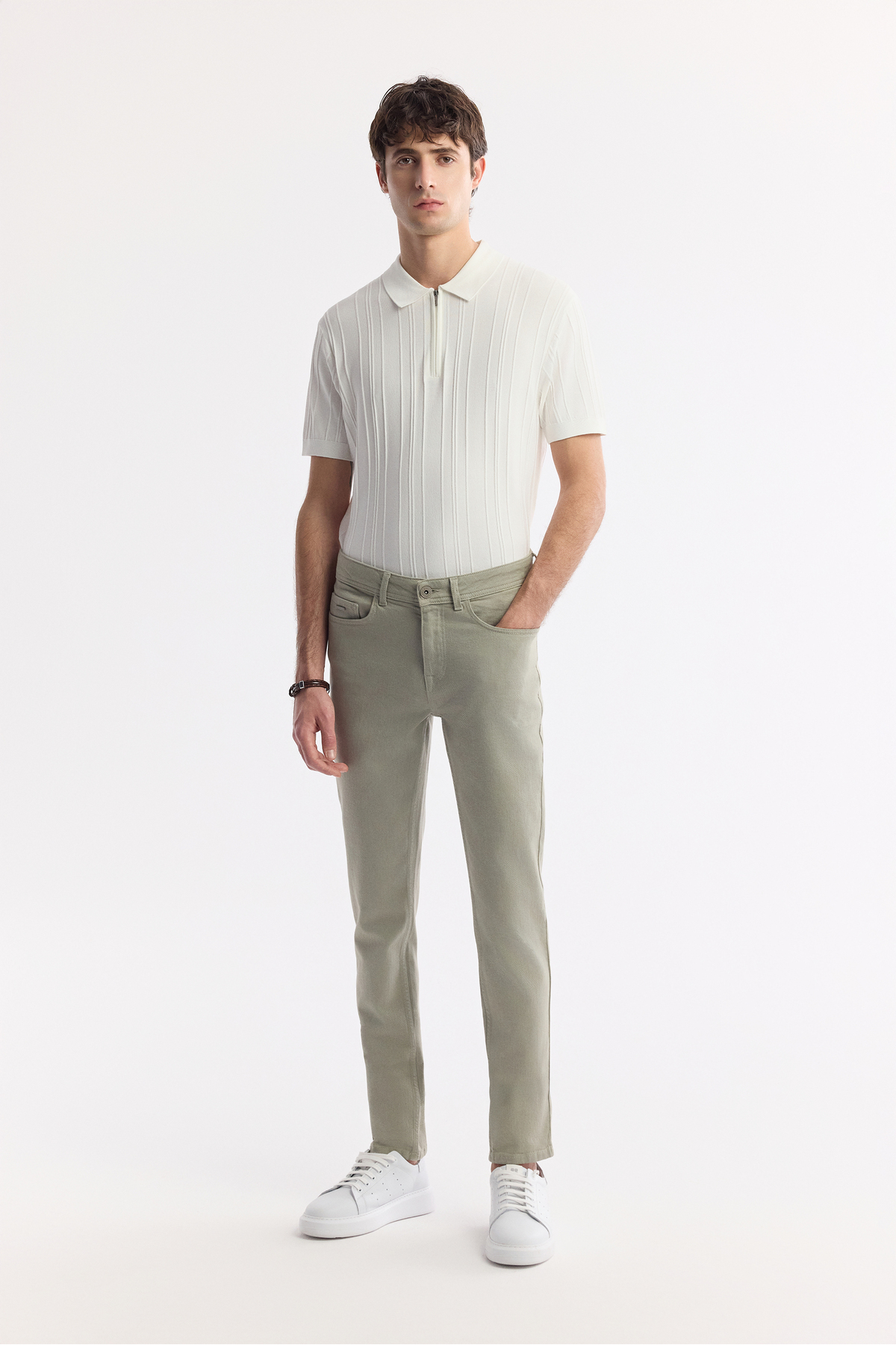 Avva Erkek Haki Klasik Bel Pamuklu Elastan Berlin Slim Fit Jean Pantolon A51Y3515