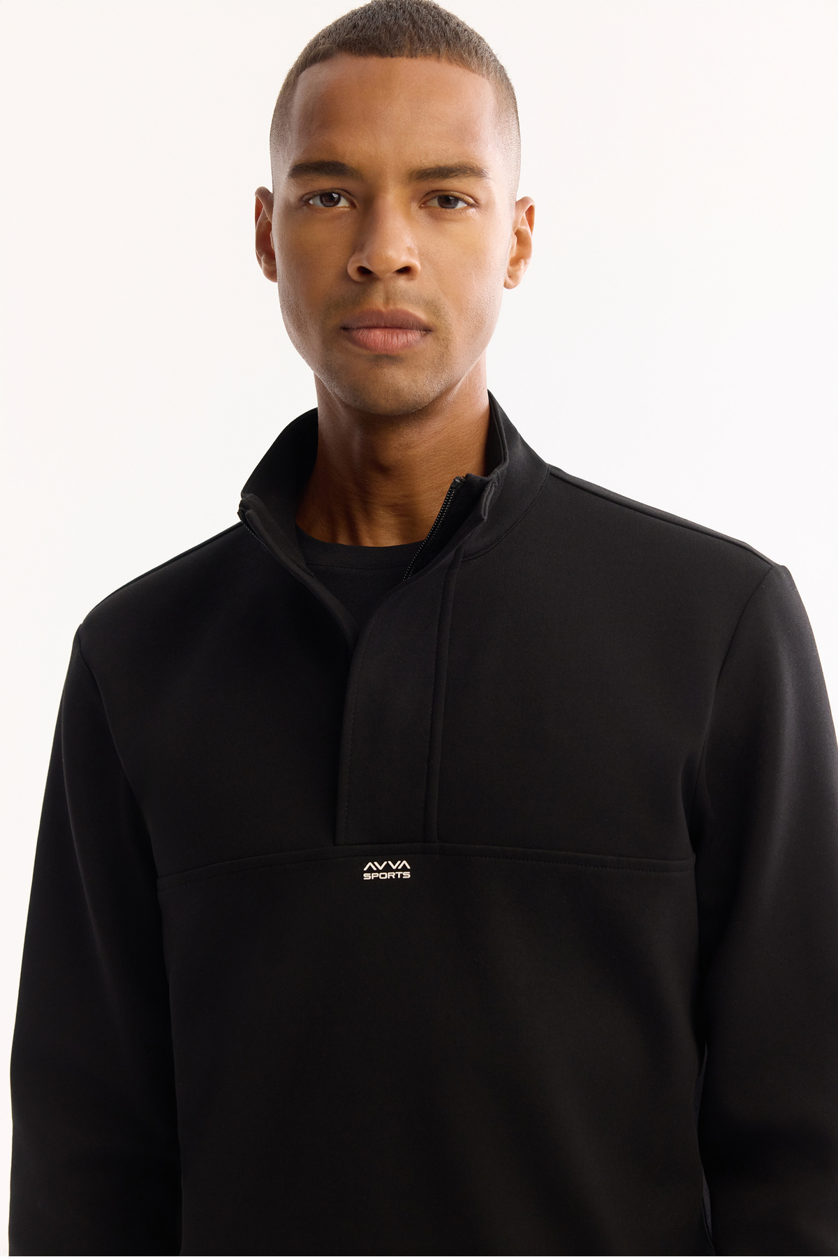 Avva Erkek Siyah Dik Yaka Fermuarlı Pamuklu Bi-Stretch Regular Fit Sweatshirt A52Y1282 görsel 7