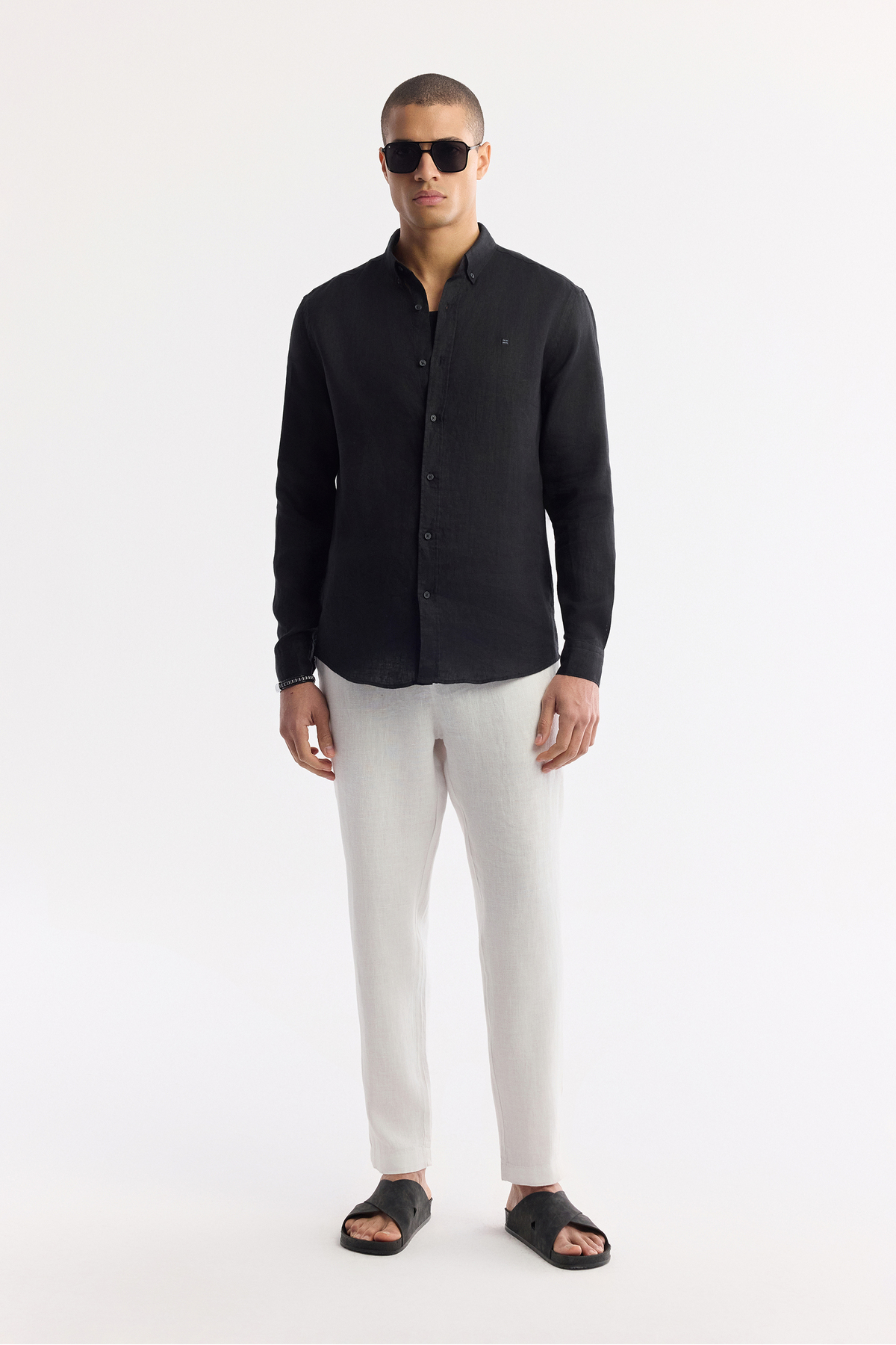 Avva Erkek Beyaz Beli Lastikli %100 Keten Relaxed Fit Pantolon B003032 görsel 3