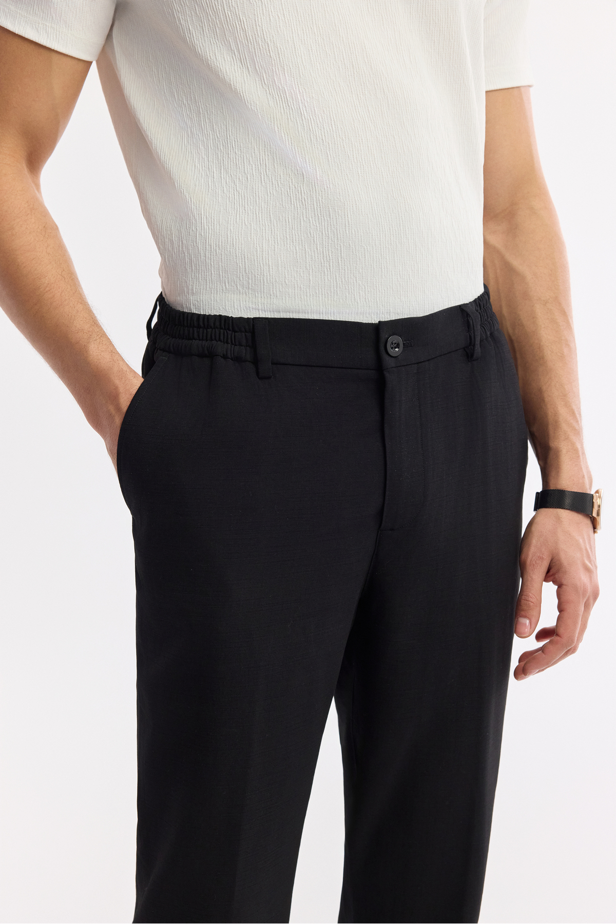 Avva Erkek Siyah Yandan Cepli Beli Lastikli Soft Touch Comfort Slim Fit Pantolon A51Y3217 görsel 4