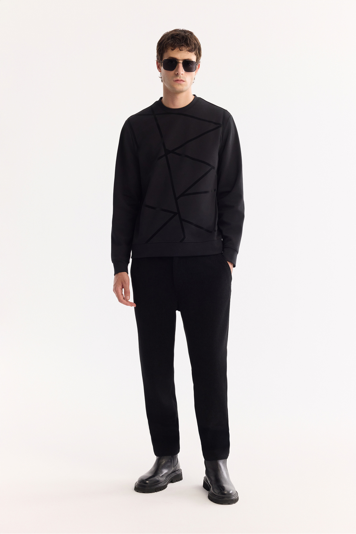 Avva Erkek Siyah Bisiklet Yaka Pamuklu Bi-Stretch Baskılı Regular Fit Sweatshirt A52Y1285 görsel 7