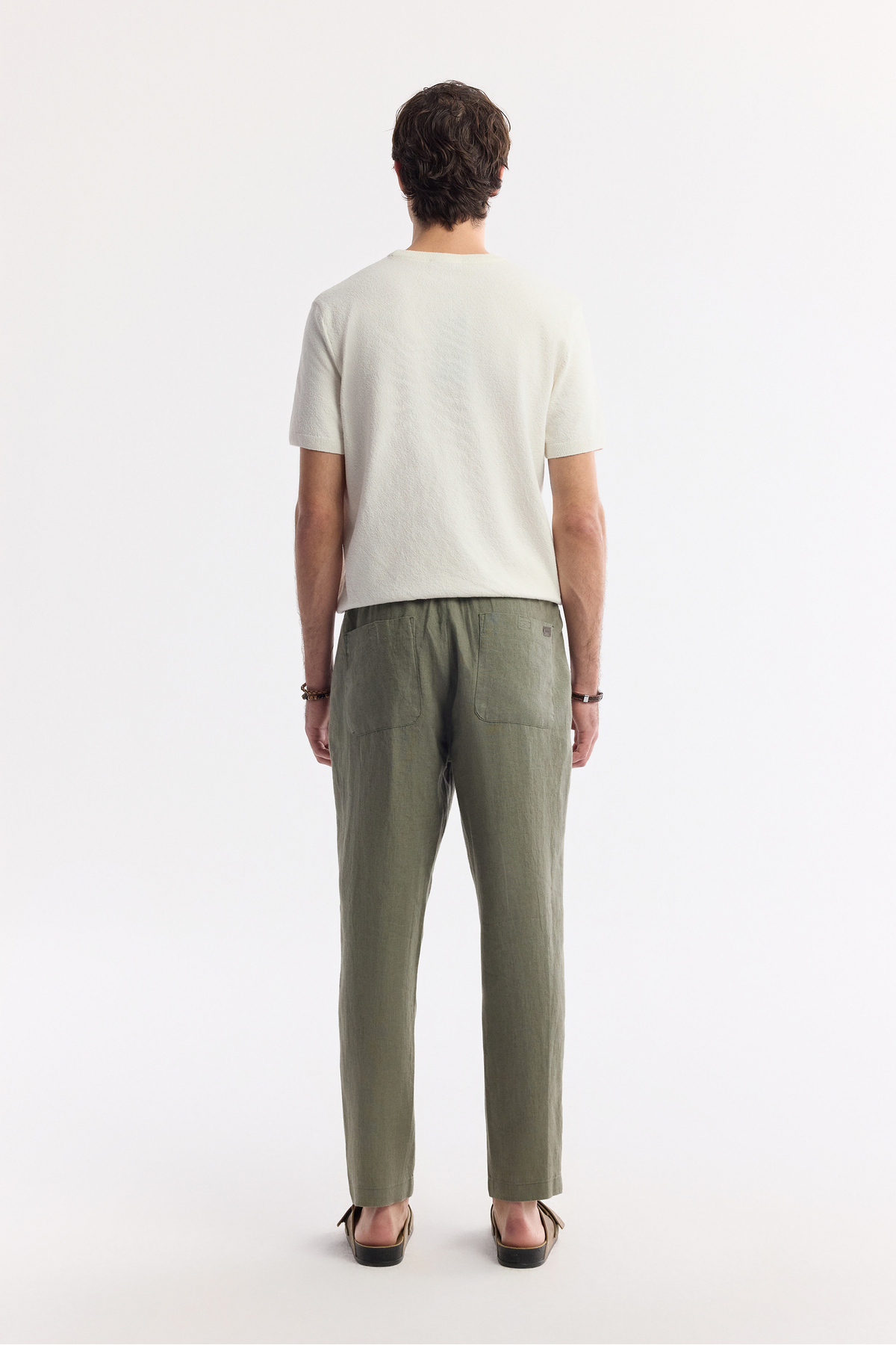 Avva Erkek Haki Beli Lastikli %100 Keten Relaxed Fit Pantolon B003032 görsel 3