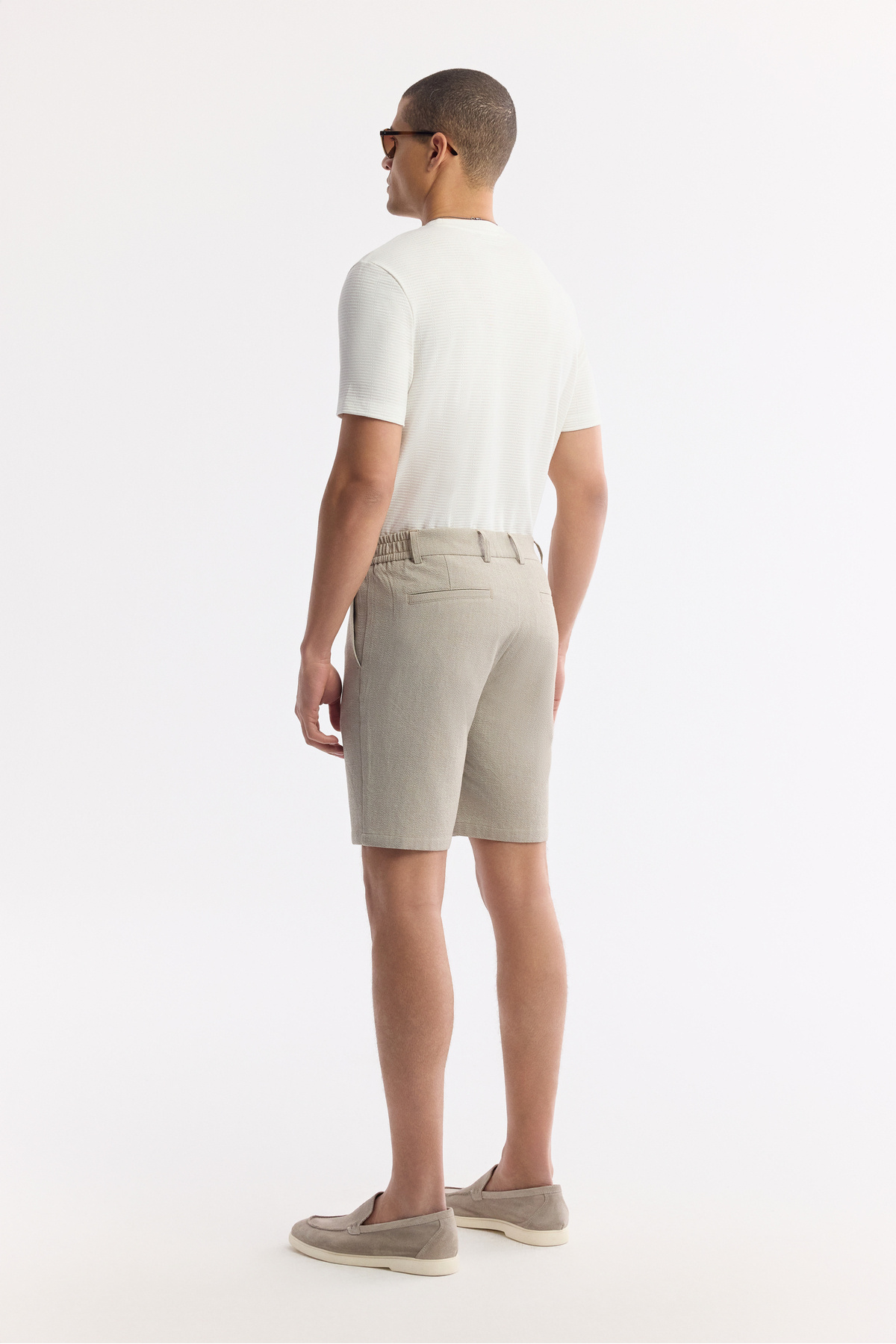 Avva Erkek Bej Yanı Lastikli Gofreli Bi-Stretch Slim Fit Chino Şort A51Y3730 görsel 3