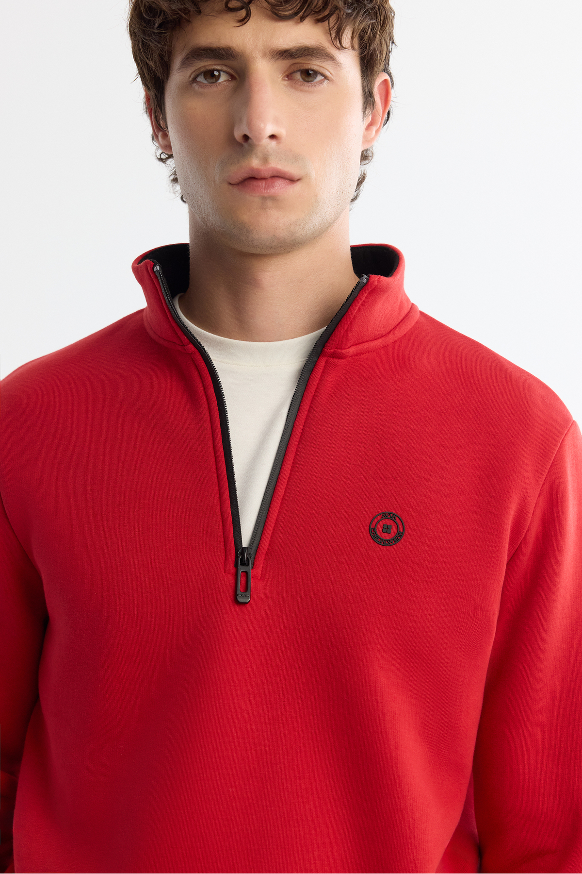 Avva Erkek Kırmızı Dik Yaka Fermuarlı 3 İplik Şardonlu Regular Fit Sweatshirt E001020 görsel 2