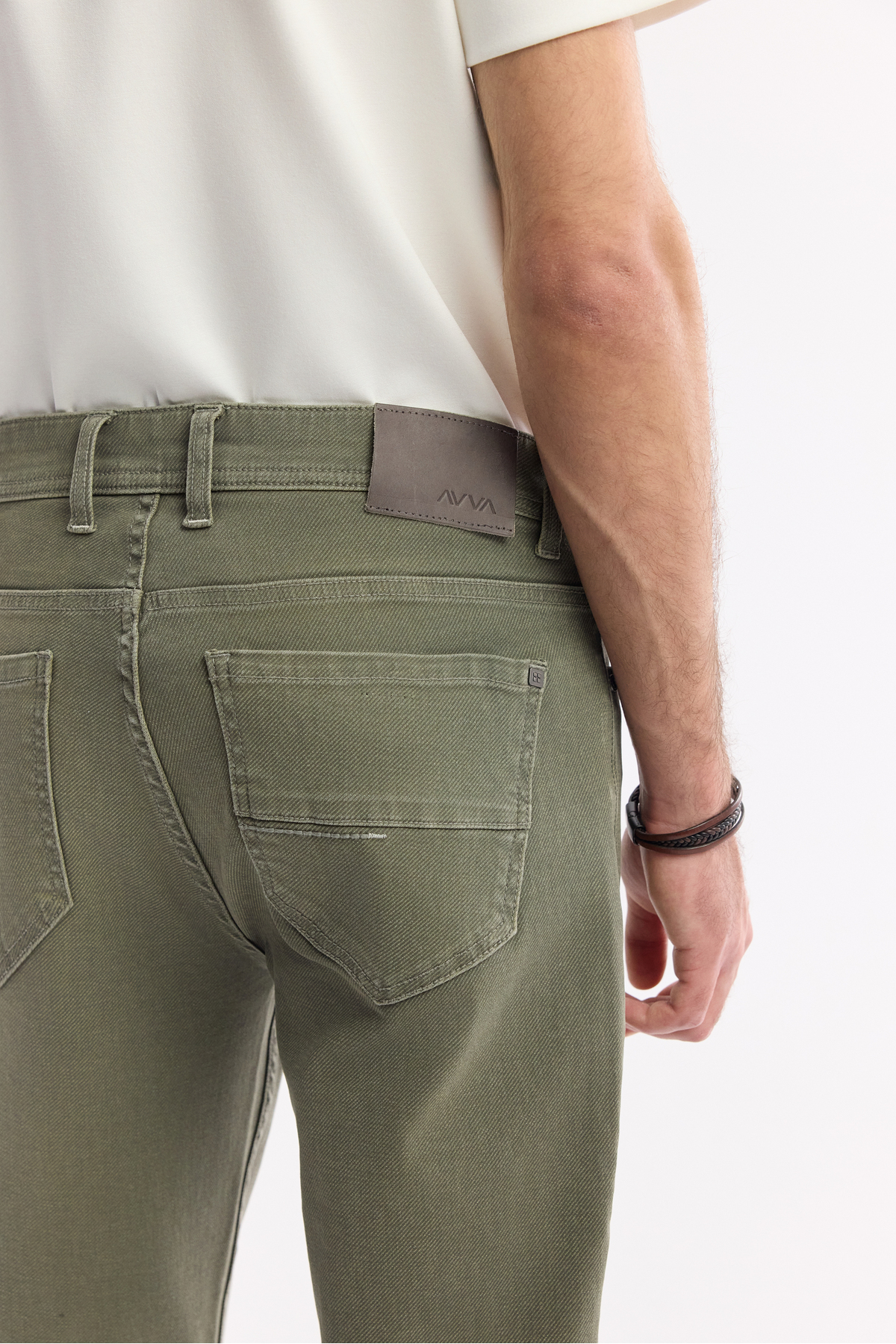 Avva Erkek Haki Klasik Bel Eskitme Yıkamalı Pamuklu Berlin Slim Fit Jean Pantolon B003524 görsel 6