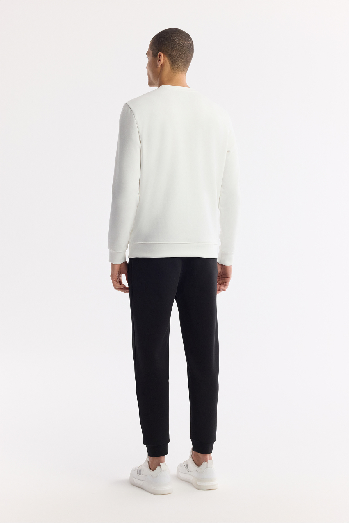 Avva Erkek Ekru Bisiklet Yaka Baskılı Bi-Stretch İnterlok Regular Fit Sweatshirt A51Y1208 görsel 4