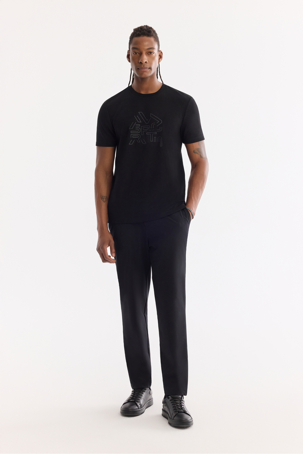 Avva Erkek Siyah Bisiklet Yaka Elastan Bi-Stretch İnterlok Regular Fit T-shirt A61Y1114 görsel 5