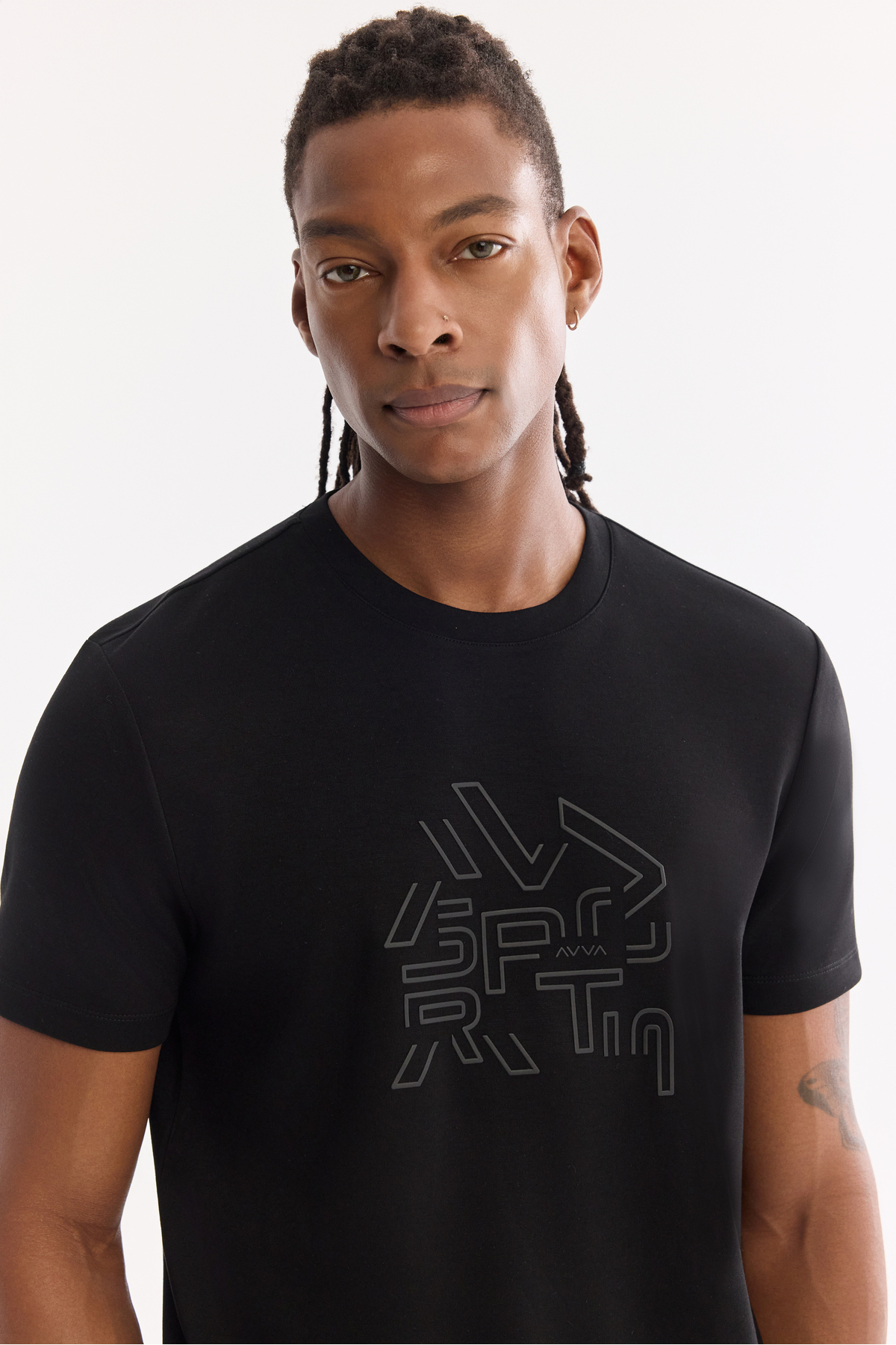 Avva Erkek Siyah Bisiklet Yaka Elastan Bi-Stretch İnterlok Regular Fit T-shirt A61Y1114 görsel 2