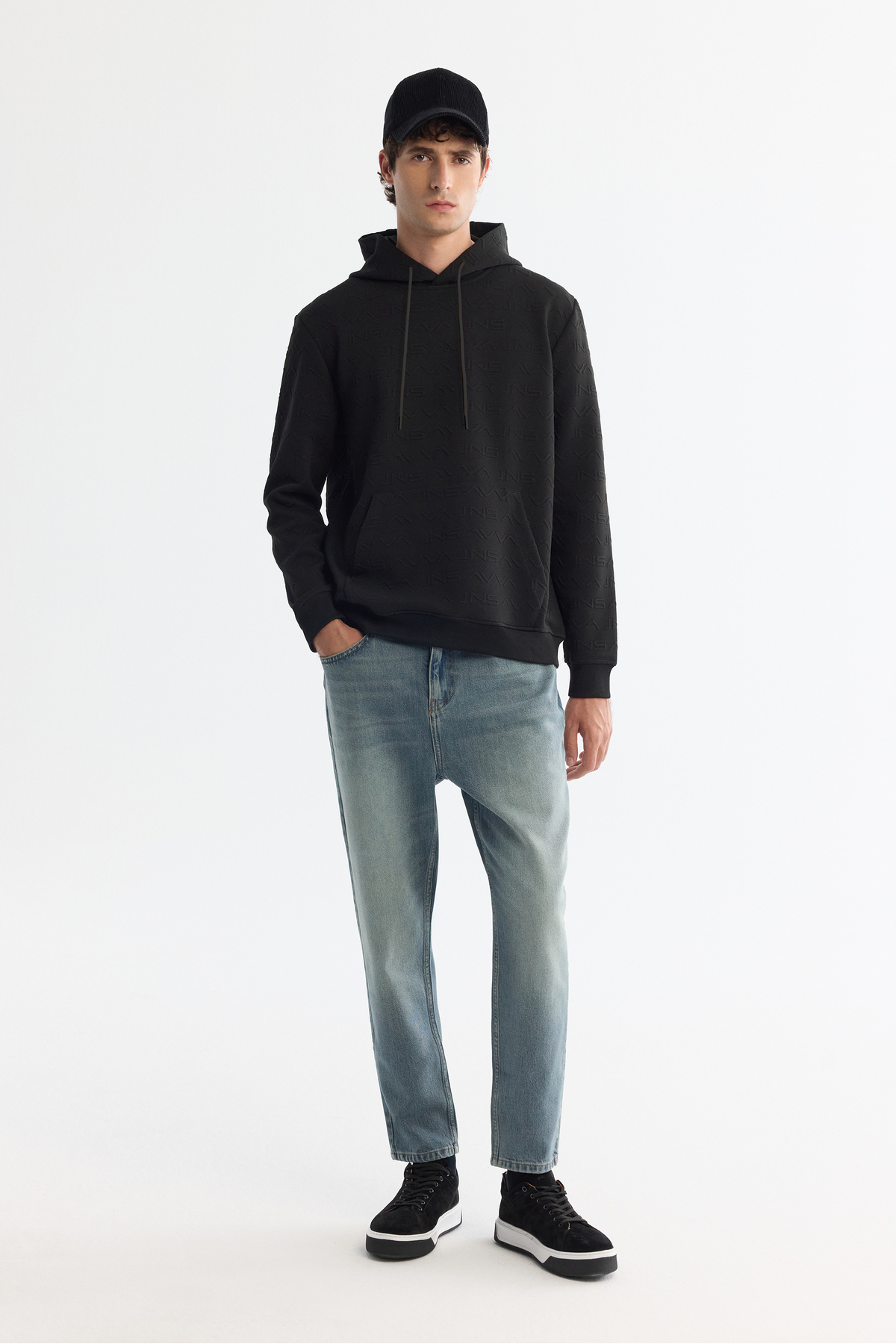 Avva Erkek Siyah Kapüşonlu Baskılı Elastan Regular Fit Sweatshirt A42Y1332 görsel 5