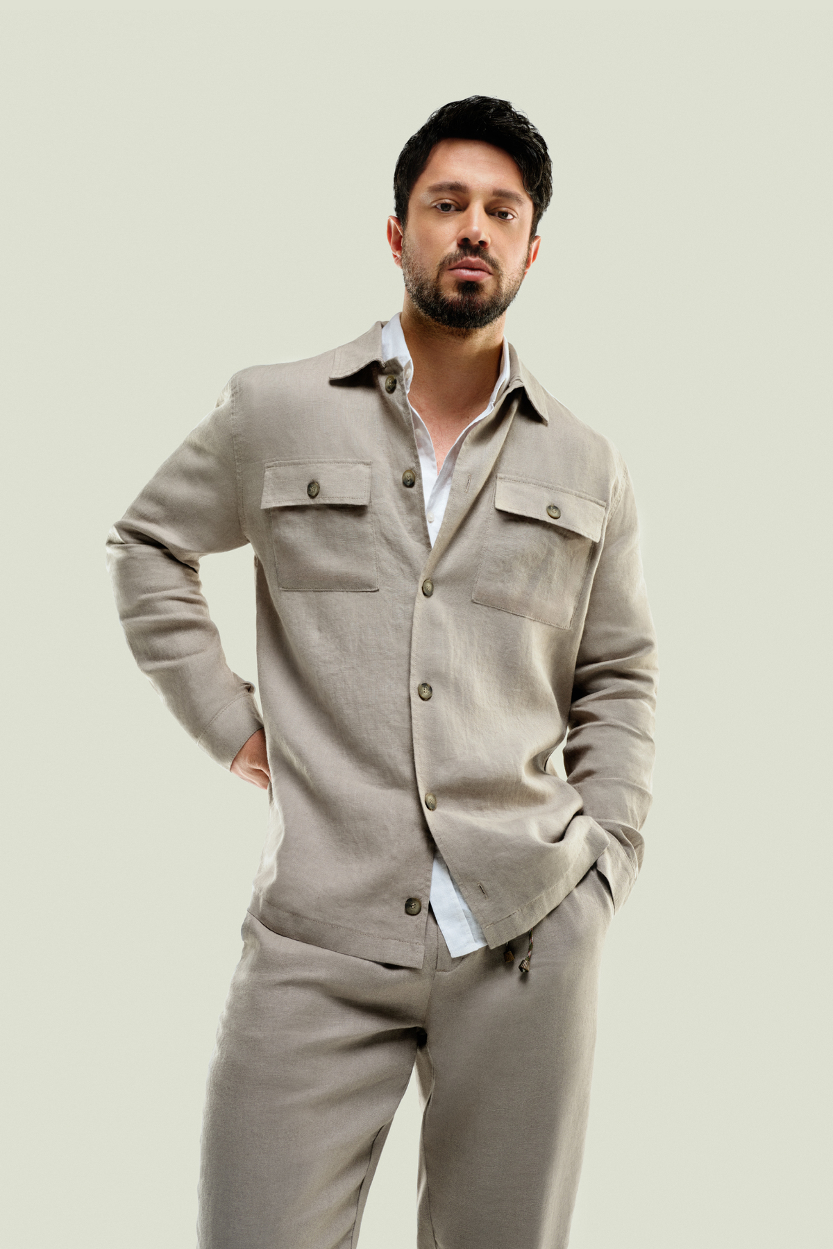 Avva Erkek Gri Klasik Yaka %100 Keten Comfort Fit Gömlek A41Y2087 görsel 3
