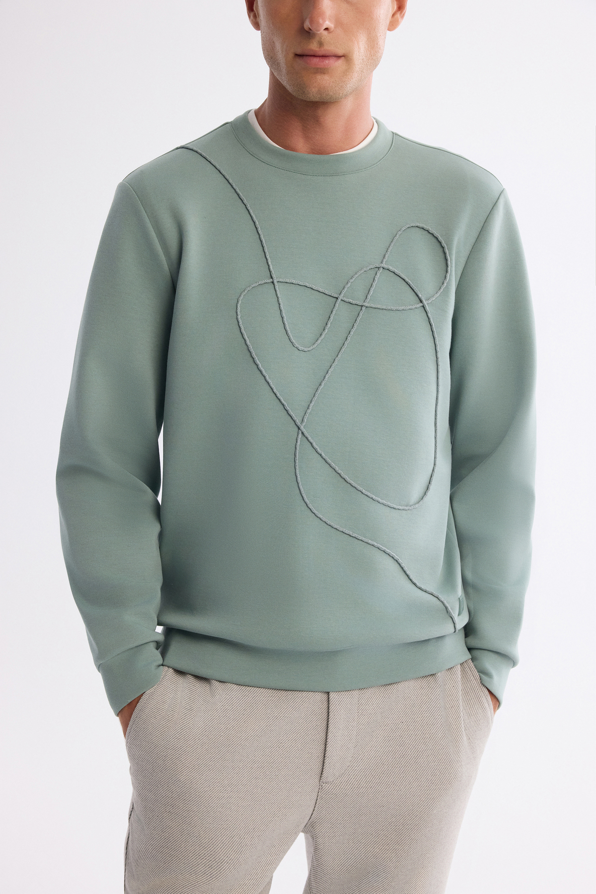 Avva Erkek Mint Yeşil Bisiklet Yaka Pamuklu Nakışlı Regular Fit Sweatshirt A42Y1247 görsel 2
