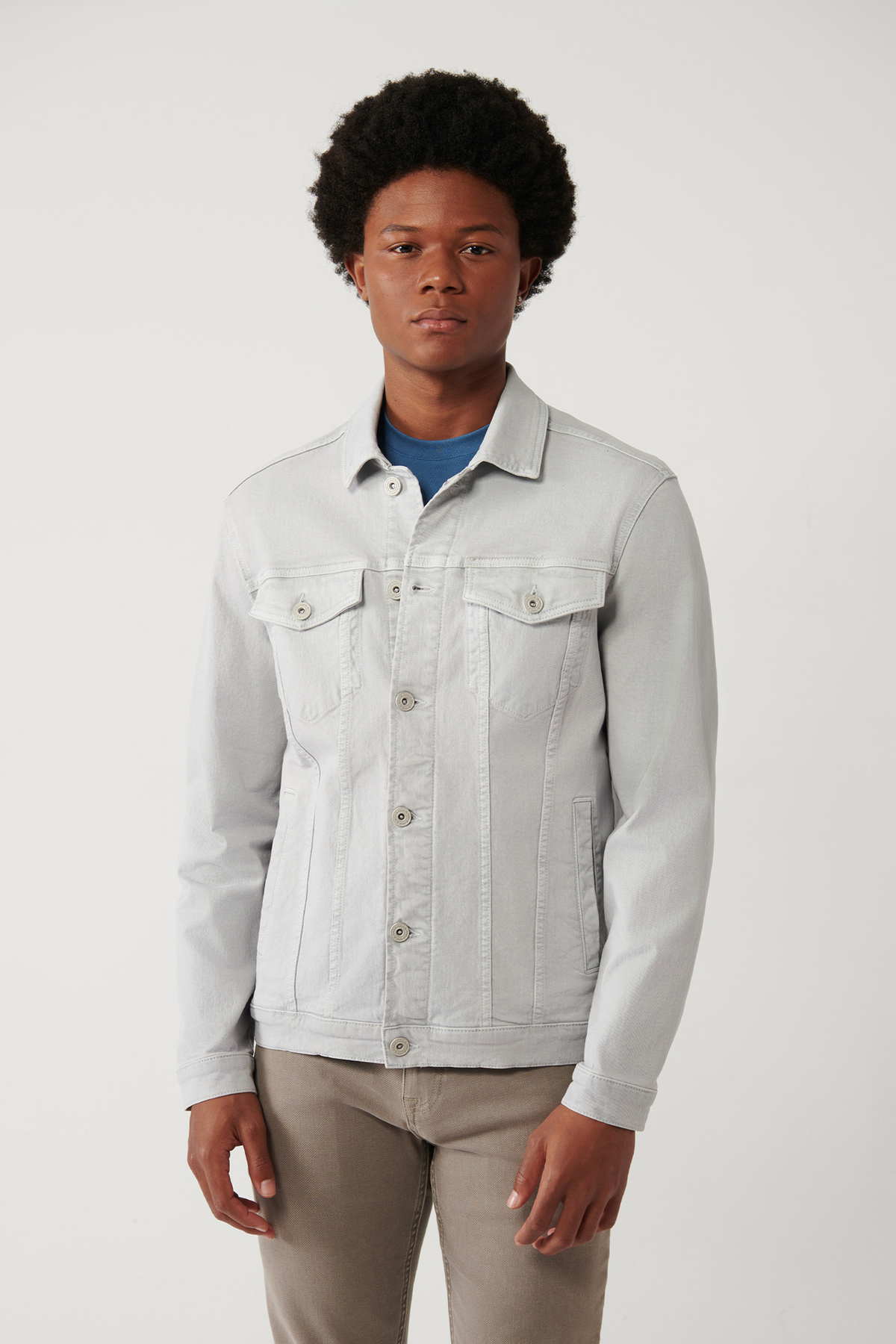 Avva Erkek Gri Klasik Yaka Garment Dyed Cepli Comfort Fit Denim Ceket A41Y6020 görsel 3