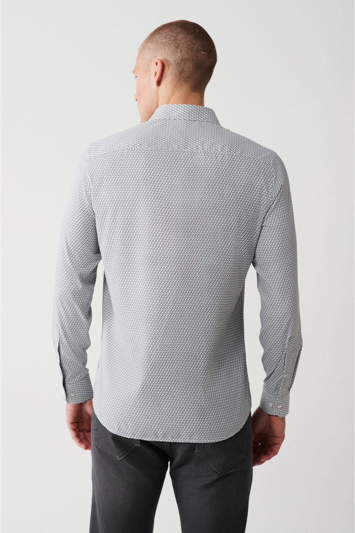 Avva Erkek Gri Klasik Yaka Geometrik Baskılı Travel Slim Fit Gömlek A32Y2109 görsel 4