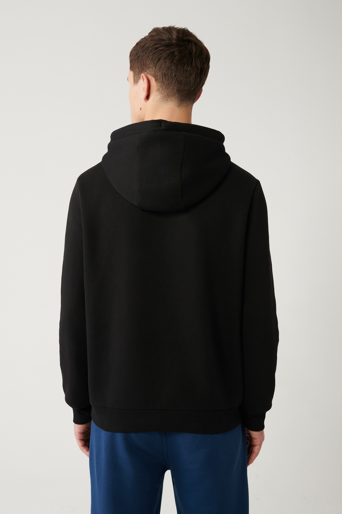 Avva Erkek Siyah Şardonlu Kumaş Kapüşonlu Yaka Nakışlı Sweatshirt A32Y1393 görsel 4