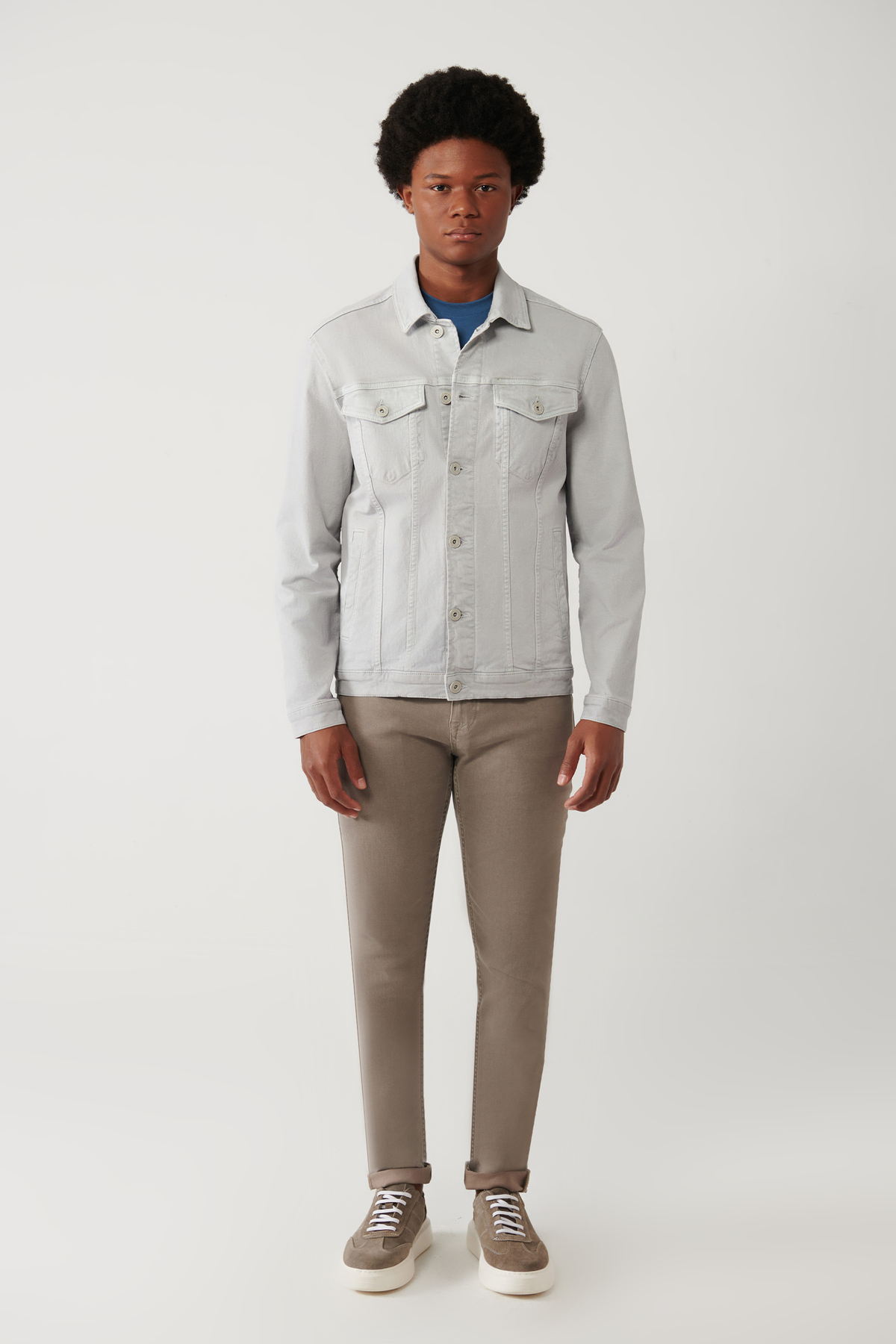 Avva Erkek Gri Klasik Yaka Garment Dyed Cepli Comfort Fit Denim Ceket A41Y6020 görsel 5