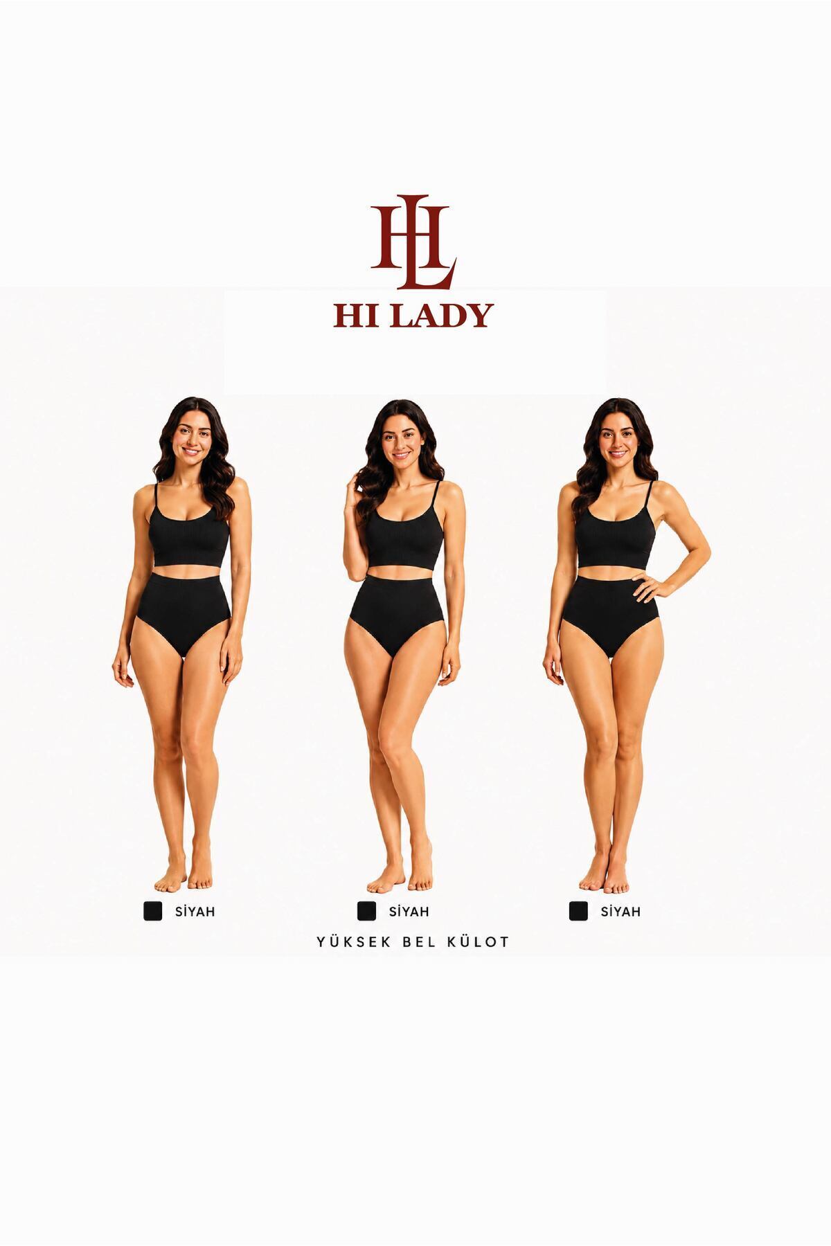 Hilady 3'lü paket yüksek bel siyah kadın külot görsel 2