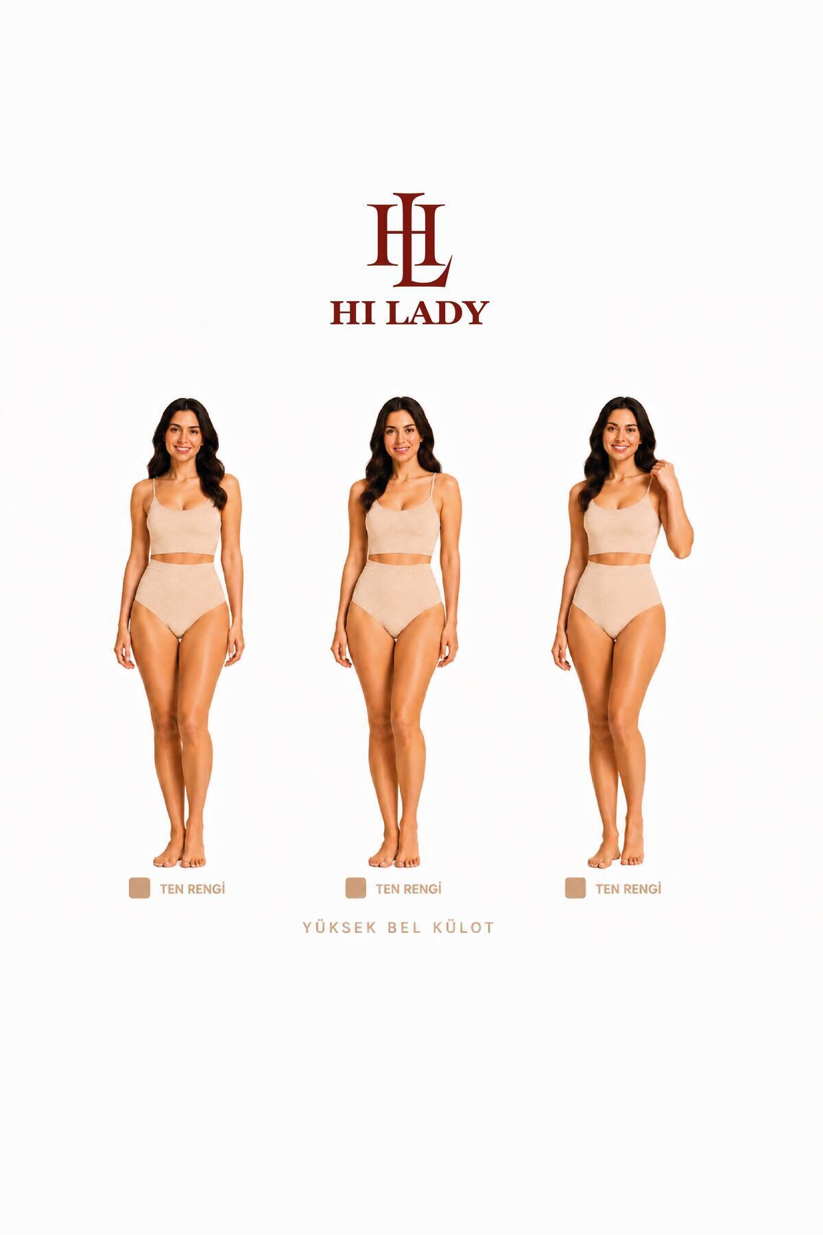 Hilady 3'lü paket yüksek bel ten kadın külot görsel 2