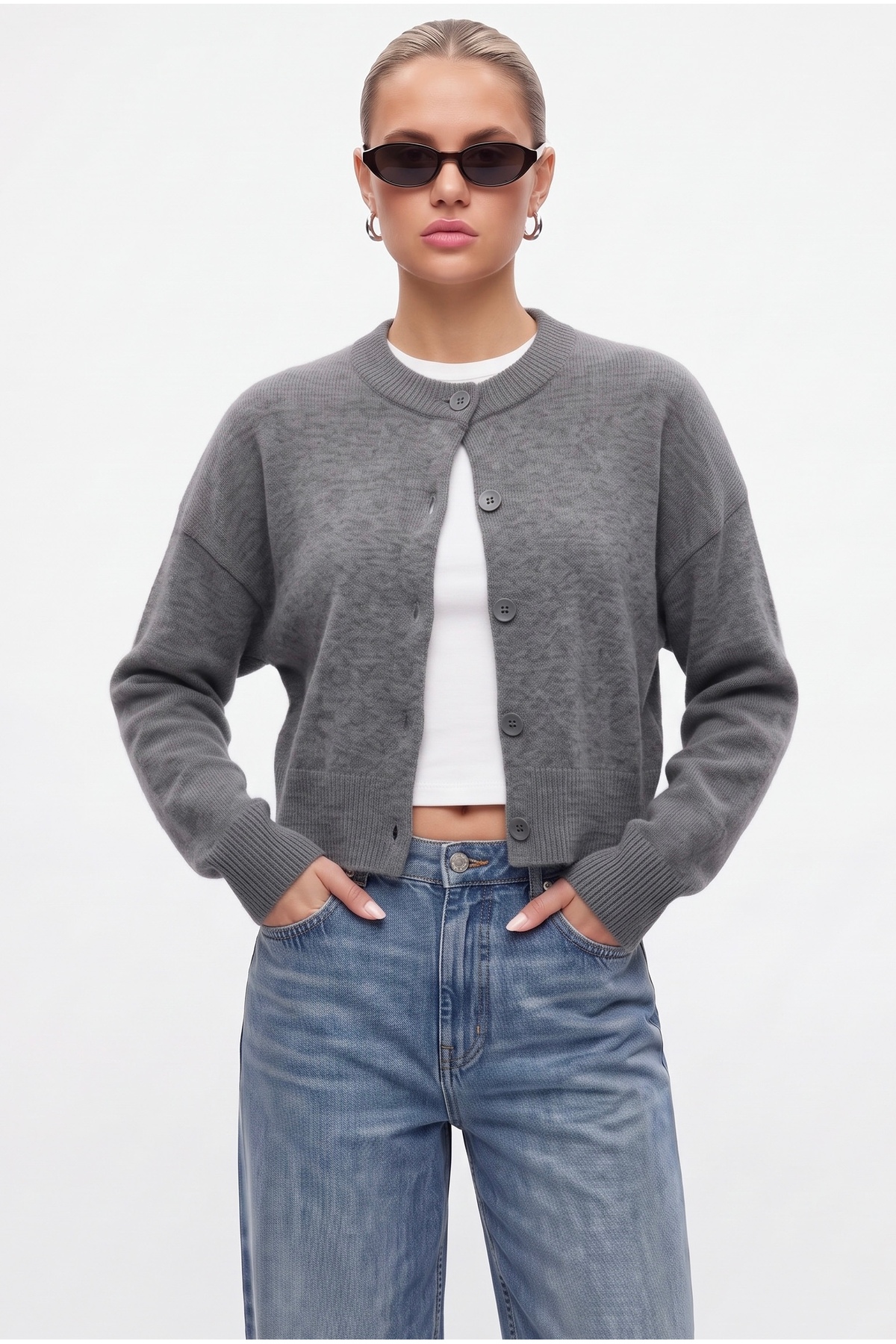 Ritnice Kadın Tilia Crop Füme Örgü Hırka görsel 5