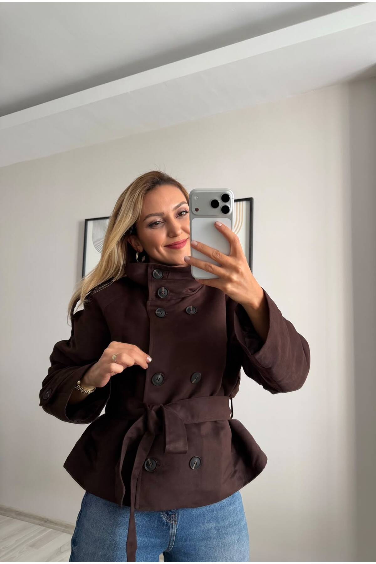 TB Butik Dik Yaka Ve Ceket Yaka Premium Süet Trençkot Ceket görsel 5