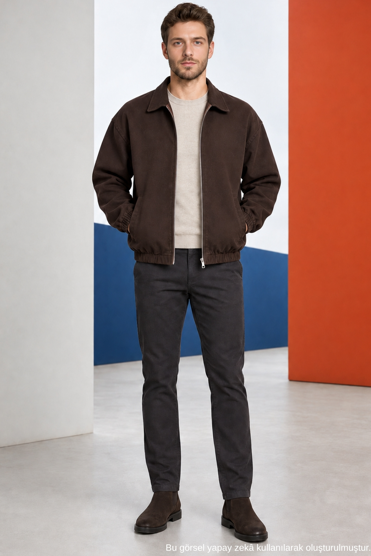Freemen Erkek Basic Gabardin Kumaş Fermuarlı Oversize Mevsimlik Polo Yaka Kiremit Ceket görsel 2