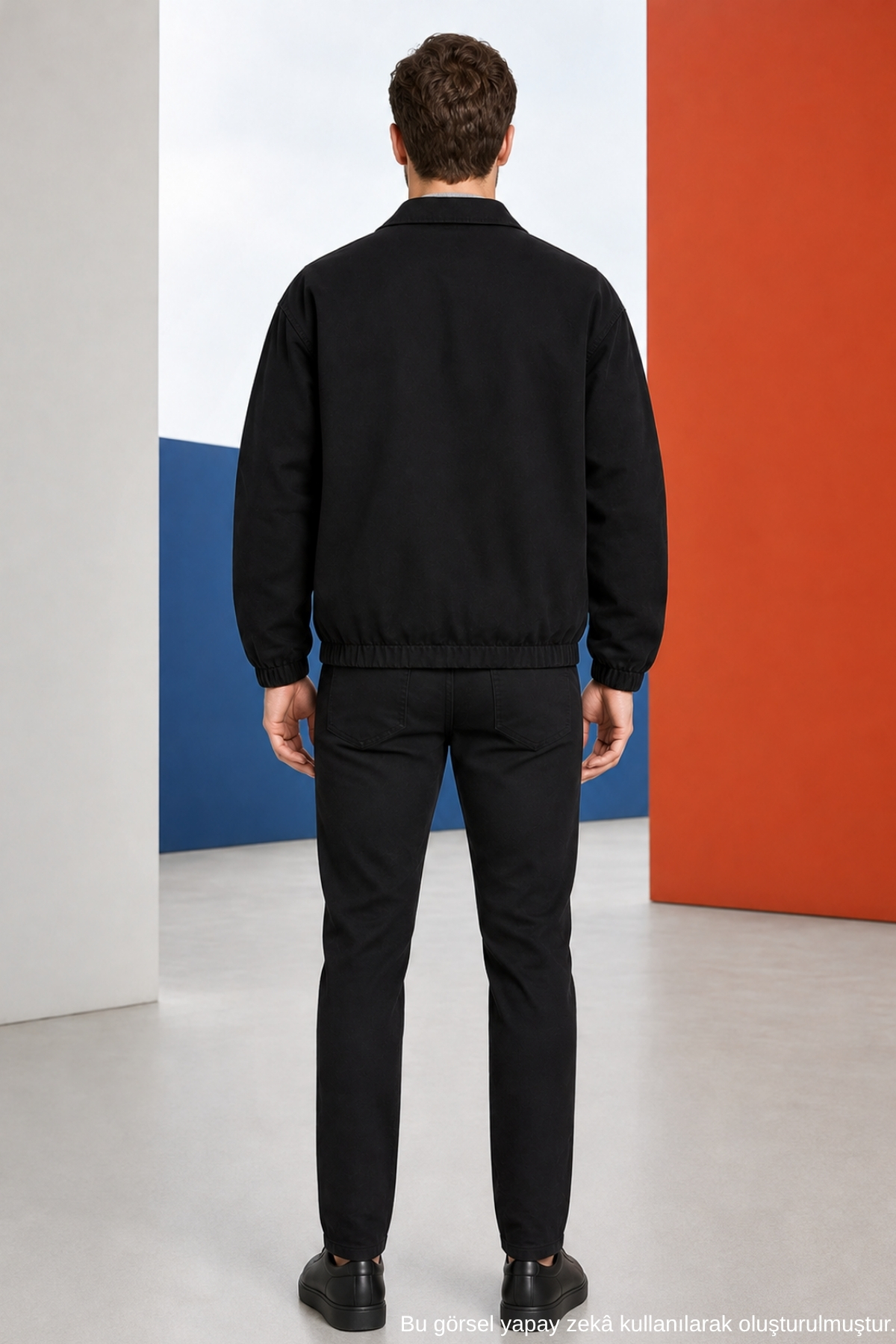 Freemen Erkek Basic Gabardin Kumaş Fermuarlı Oversize Mevsimlik Polo Yaka Siyah Ceket görsel 5