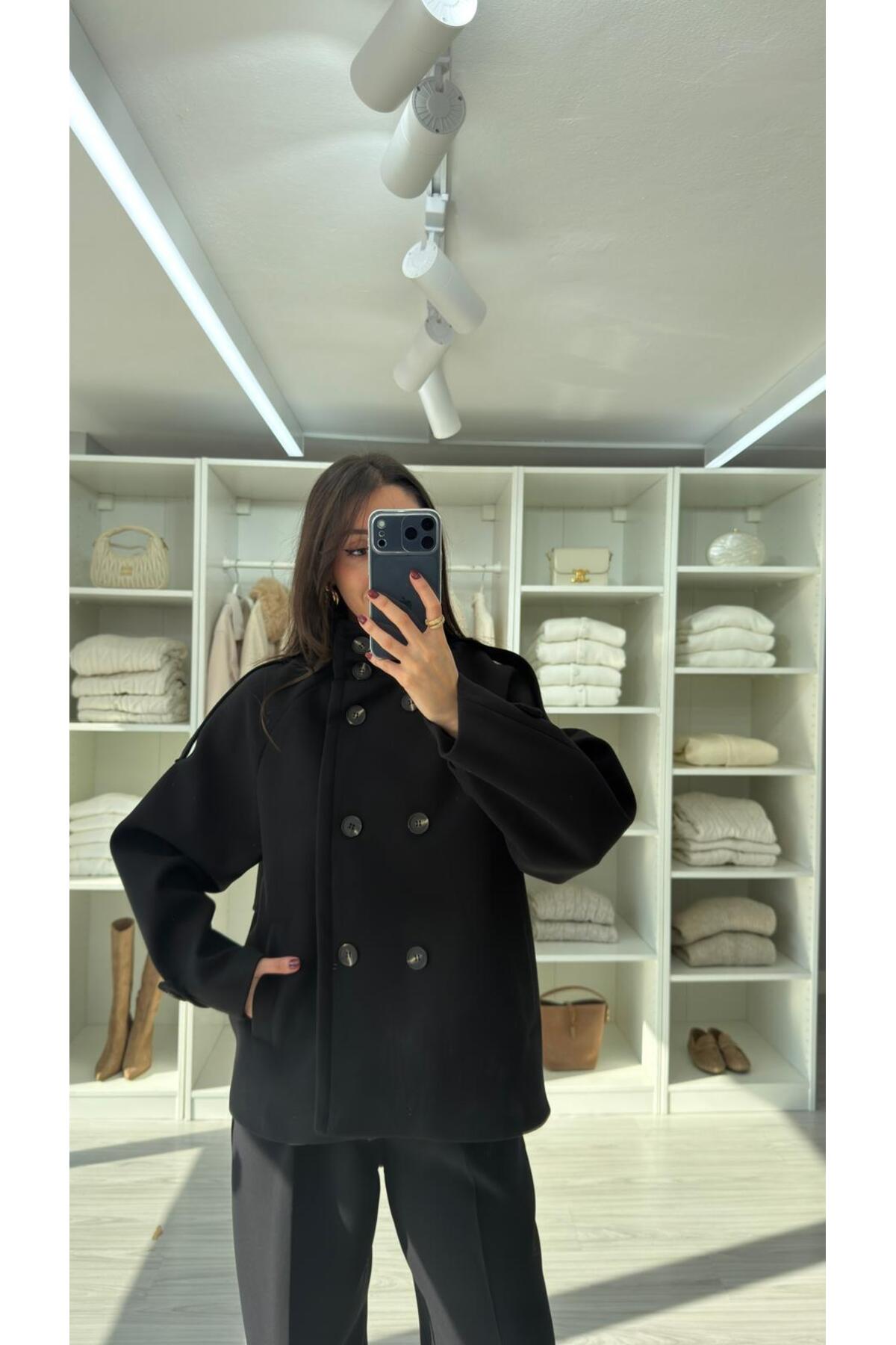 LUUNA STORE Morenia Dik Yaka Kaşe - Siyah görsel 3