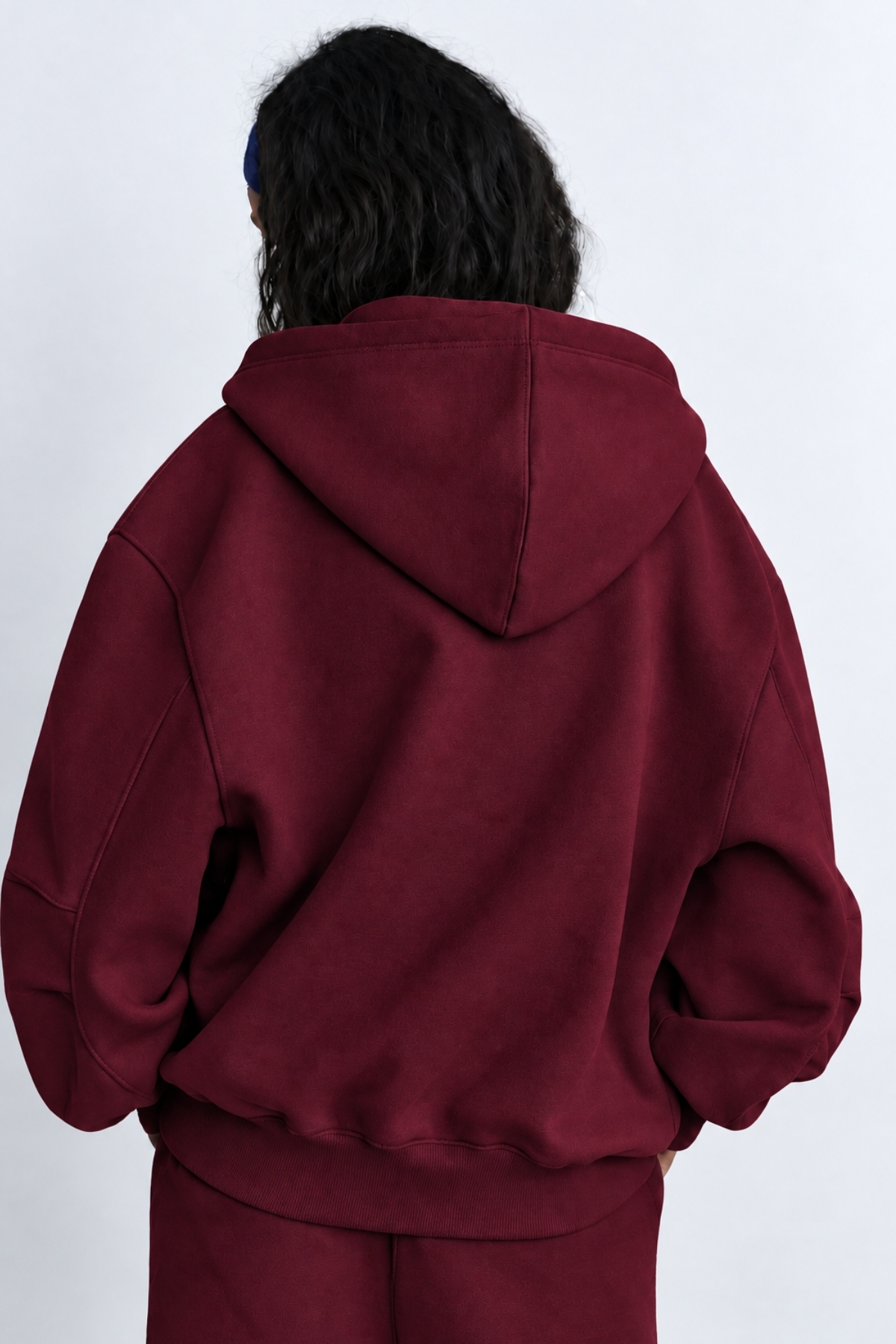 The Champ Clothing İçi Polar Oversize Kesim Kapüşonlu Fermuarlı Bordo Eşofman Takımı görsel 2
