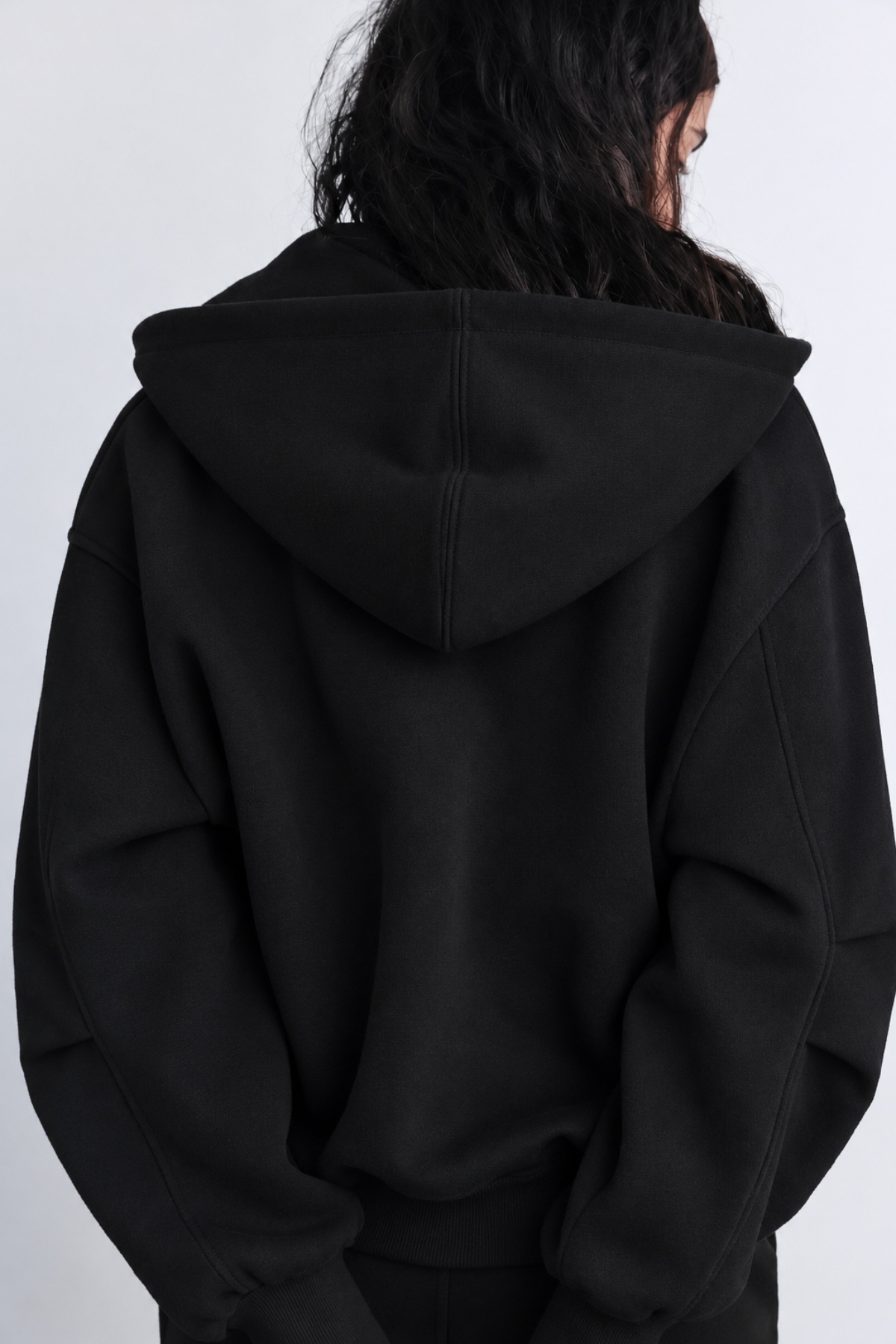 The Champ Clothing İçi Polar Oversize Kesim Kapüşonlu fermuarlı Siyah Eşofman Takımı görsel 4