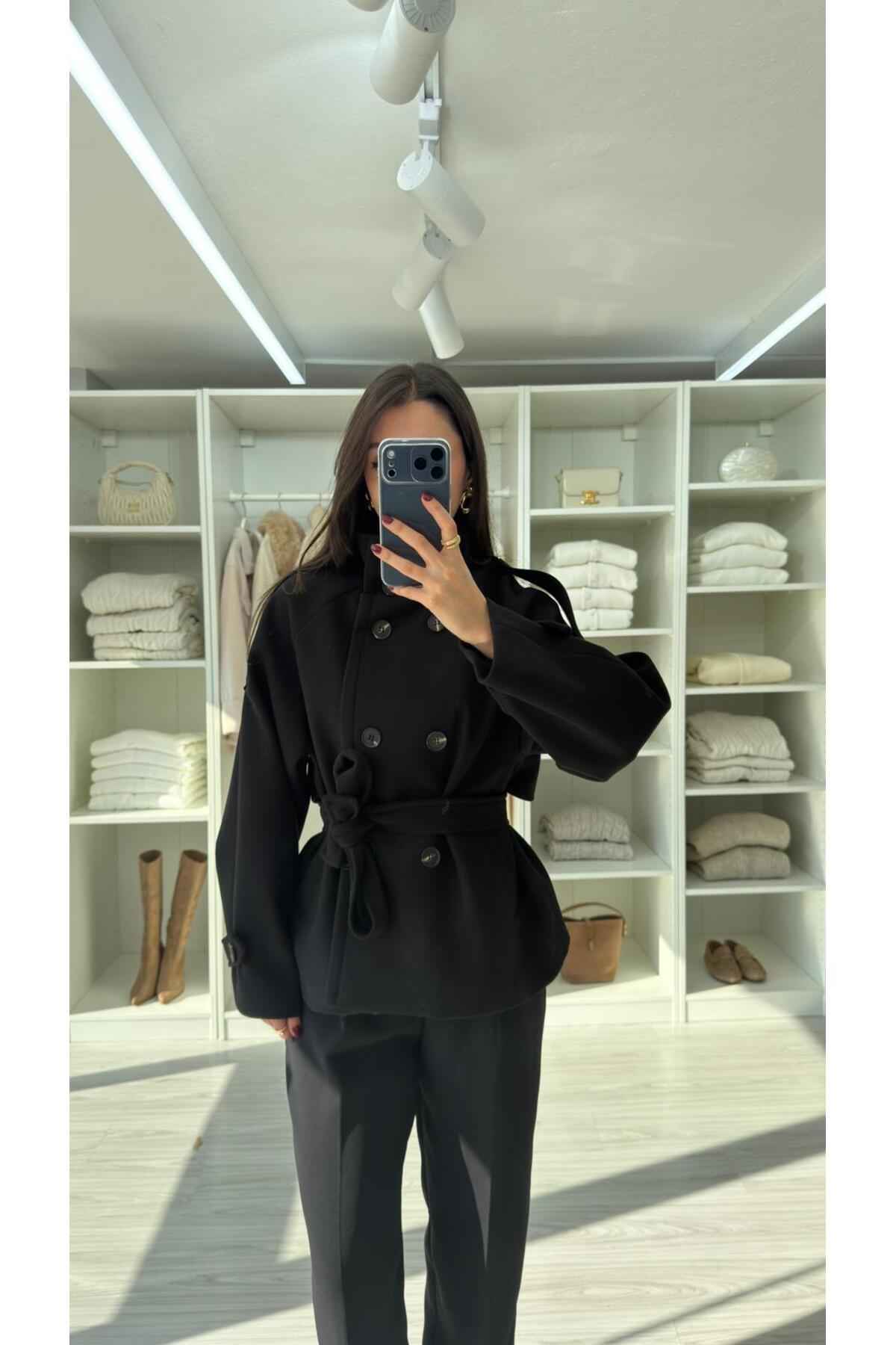 LUUNA STORE Morenia Dik Yaka Kaşe - Siyah görsel 2