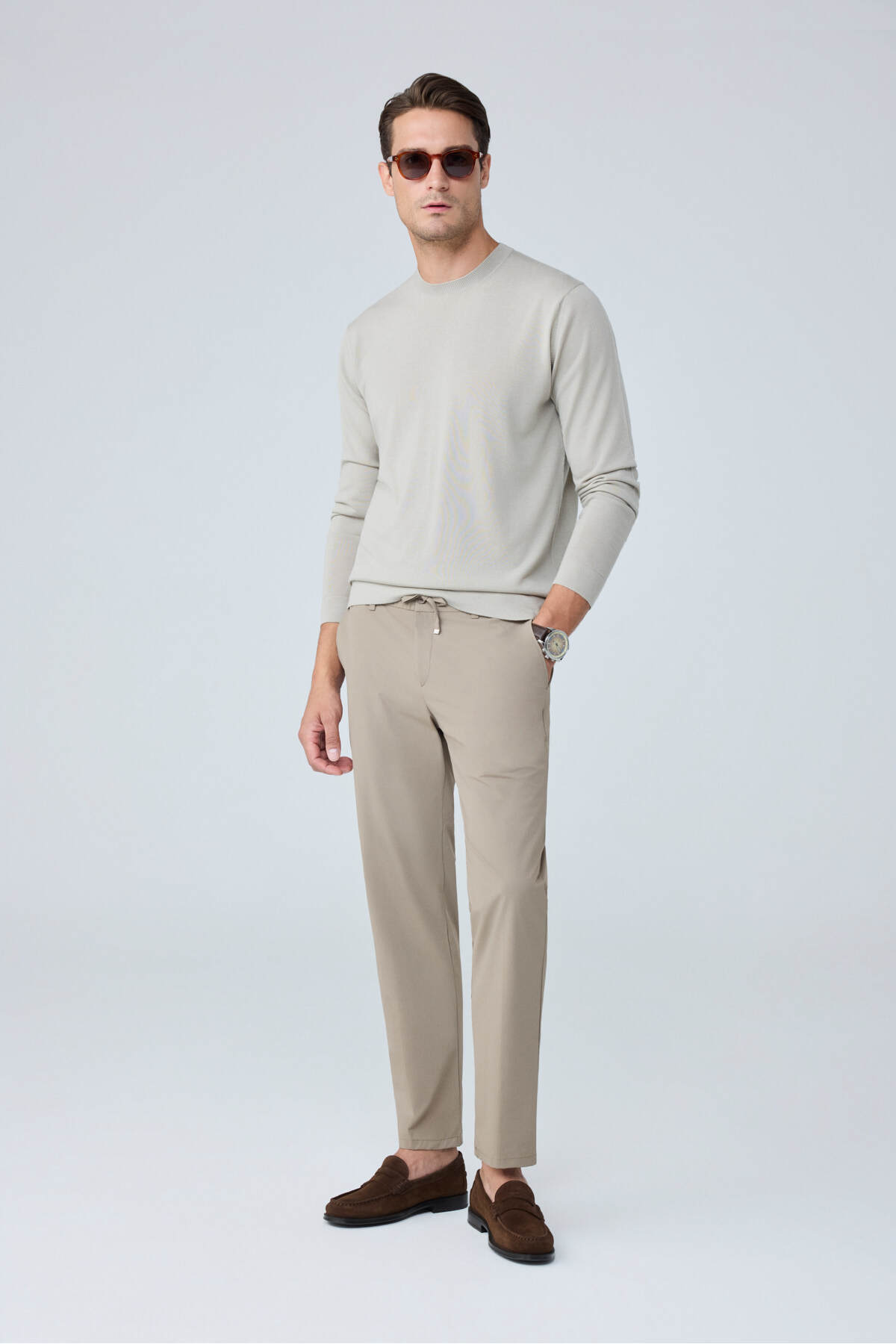 Erkek Comfort Fit Premium Poliamid Kumaş Fit Jogger Bej Pantolon - 252DNGR — بژ 0252DNGR — تصویر 4 از 9