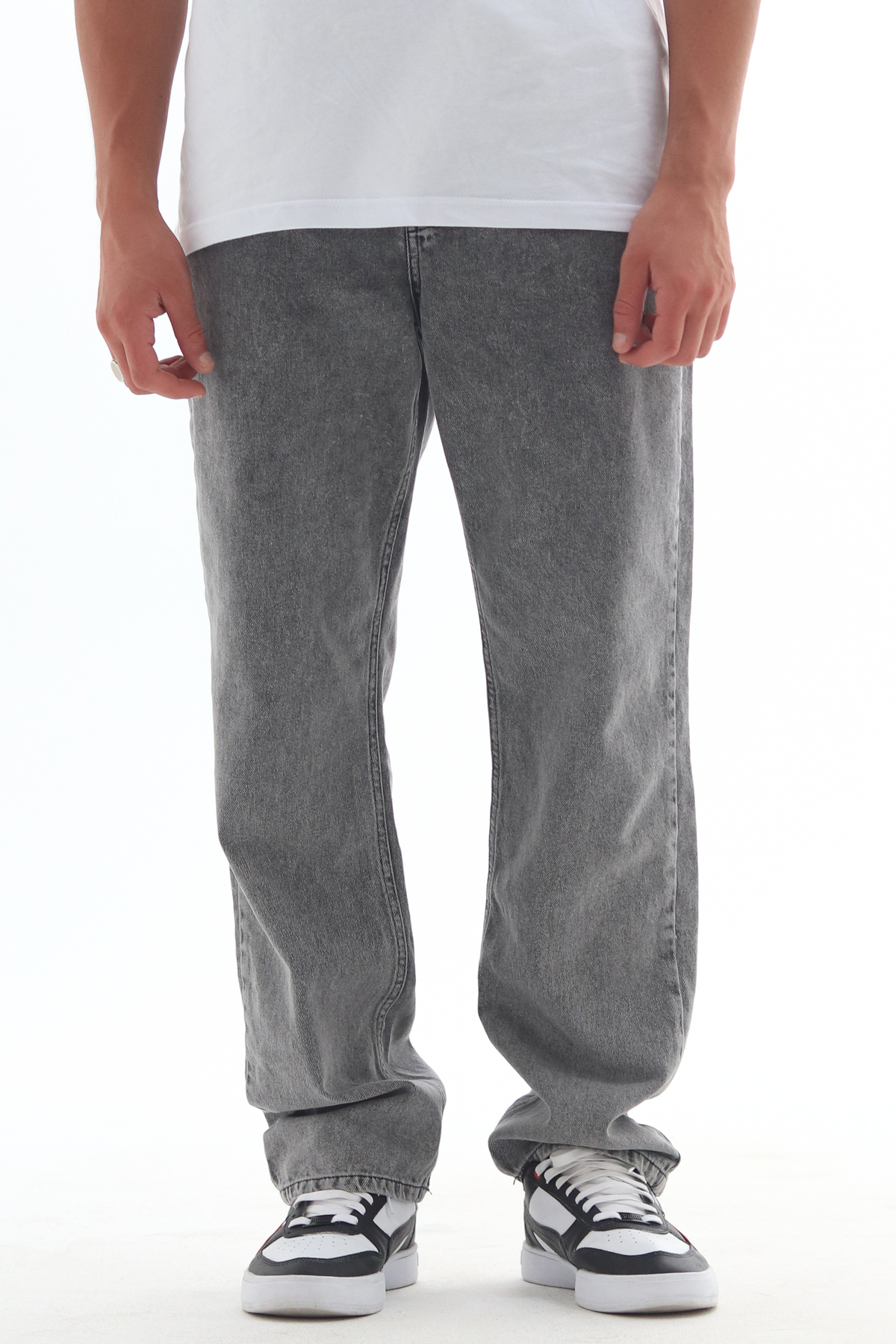HLT JEANS Erkek Straight Baggy Fit Likrasız Rahat Kesim %100 Pamuk Loose Jean Pantolon Harry görsel 5