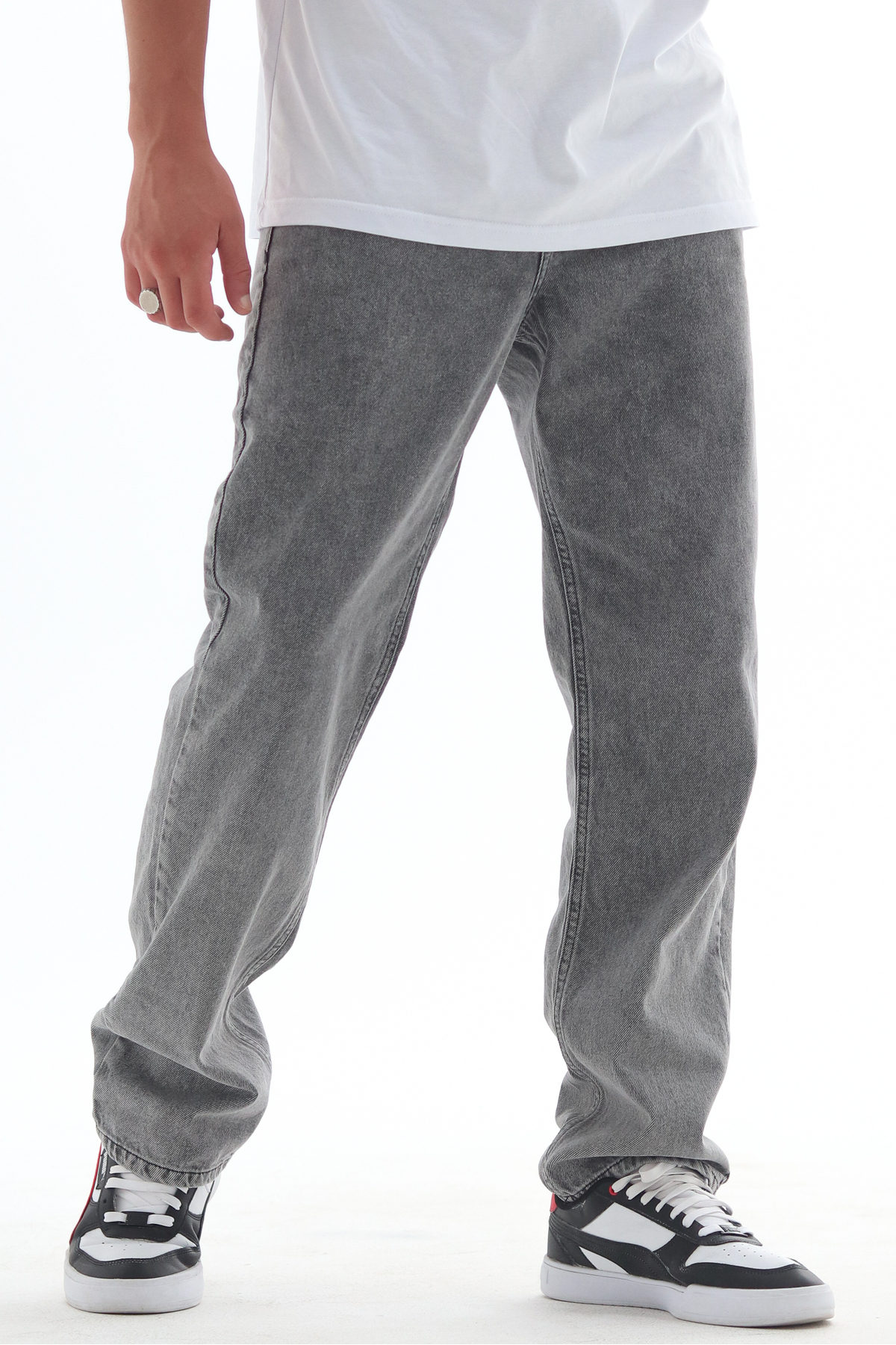 HLT JEANS Erkek Straight Baggy Fit Likrasız Rahat Kesim %100 Pamuk Loose Jean Pantolon Harry görsel 2