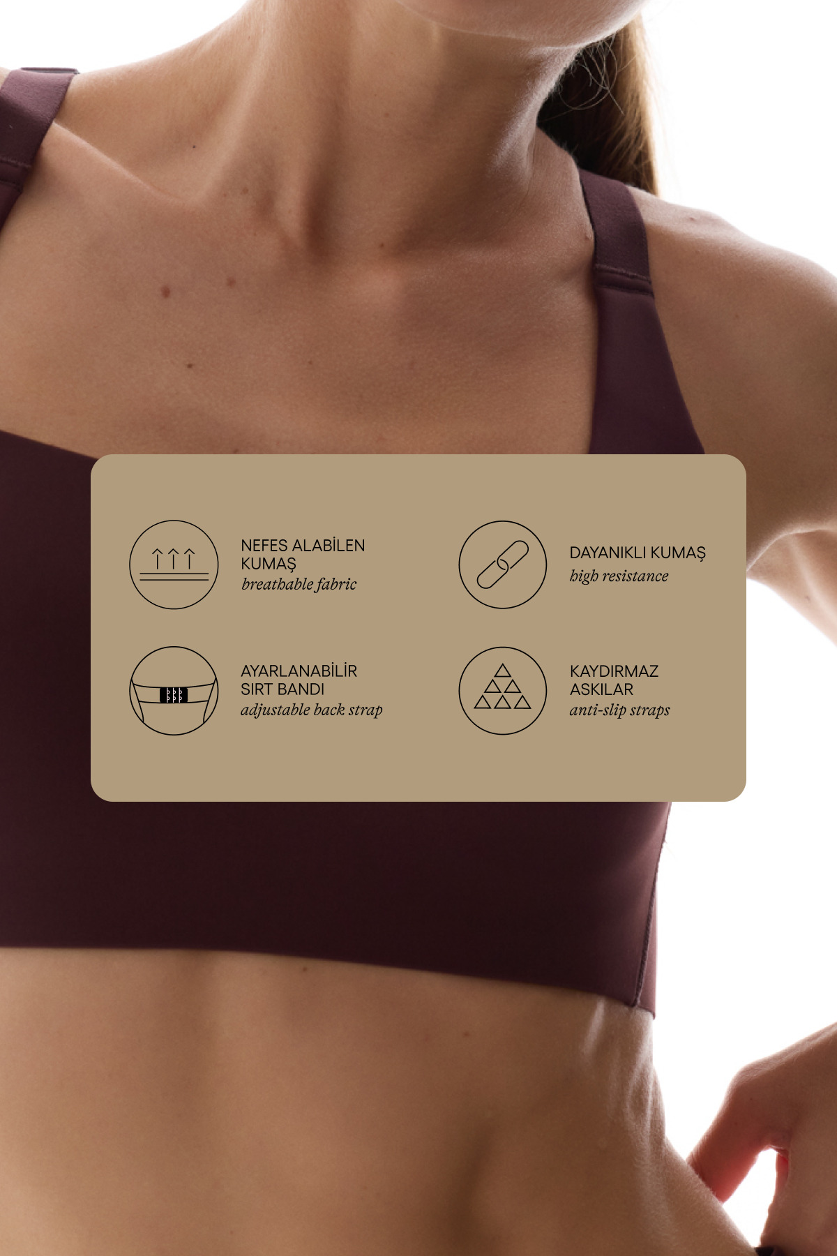 Penti Bordo Stretch360 Orta Destek Çapraz Sırt Detaylı Kaydırmaz Askılı Cross Back Spor Sütyeni görsel 5