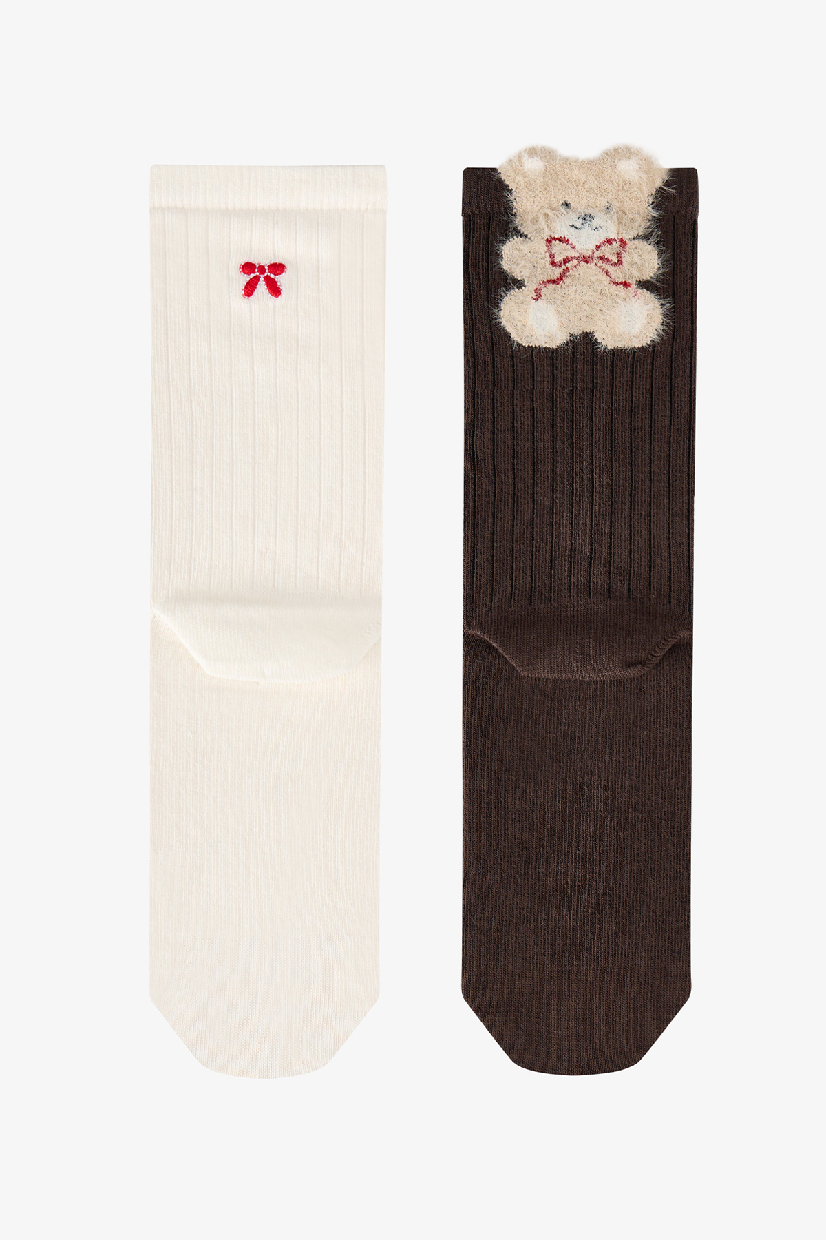 Penti Siyah Beyaz Fluffy Ribbon Bear Pamuklu 2 Çift Soket Çorap