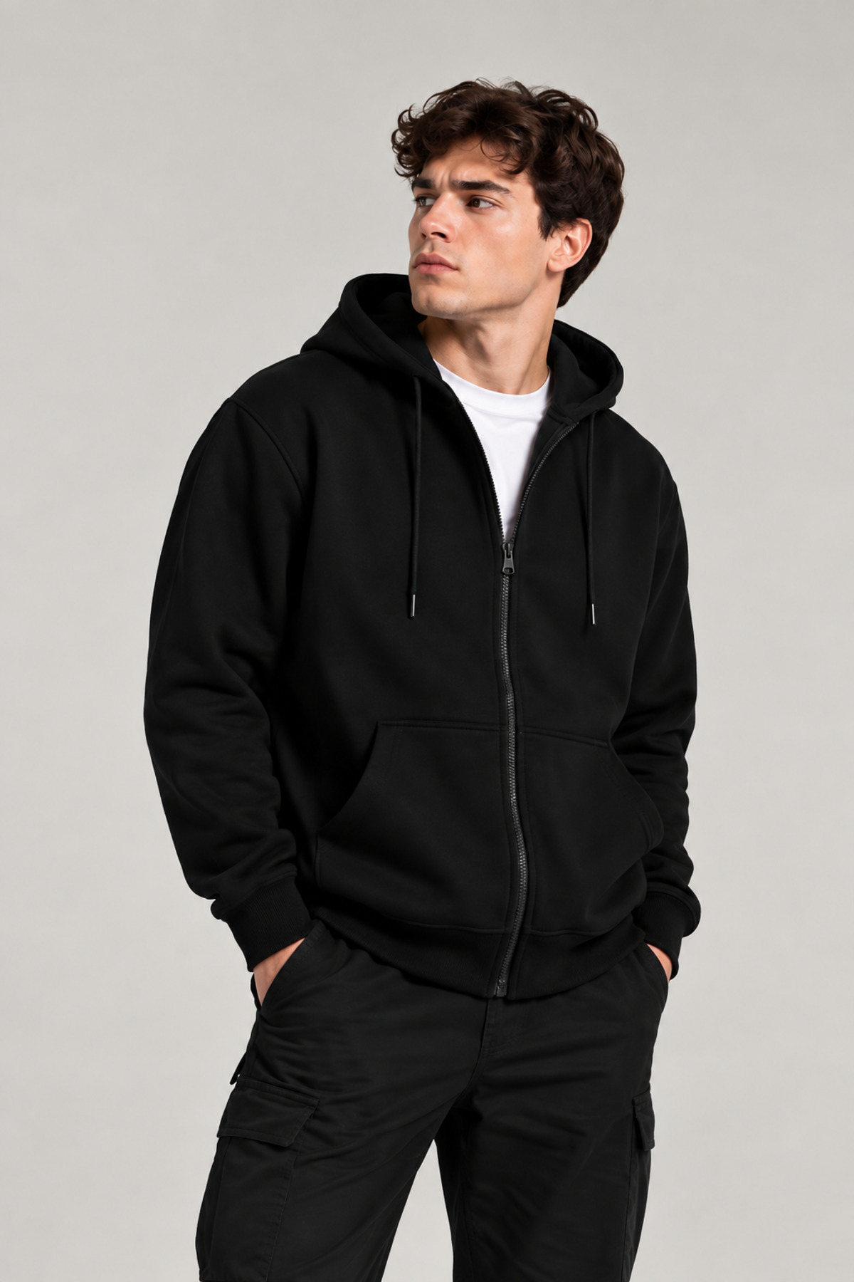 CLIPMAN Erkek Slim Fit Örgü 3 İplik Fermuarlı Polar Hırka Siyah görsel 5