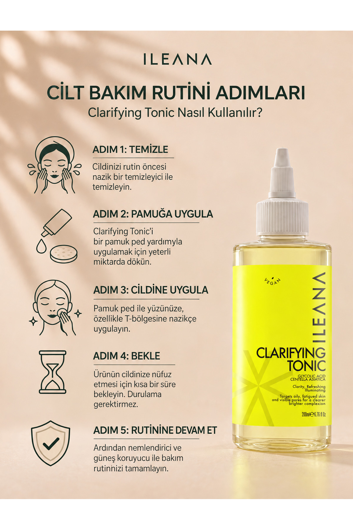 Glikolik Asit (AHA) & C Vitamini İçeren Aydınlatıcı, Leke Karşıtı ve Cilt Tonu Eşitleyici Yüz Toniği 200 ml — ILN_TNC_CLR_200 — تصویر 4 از 5