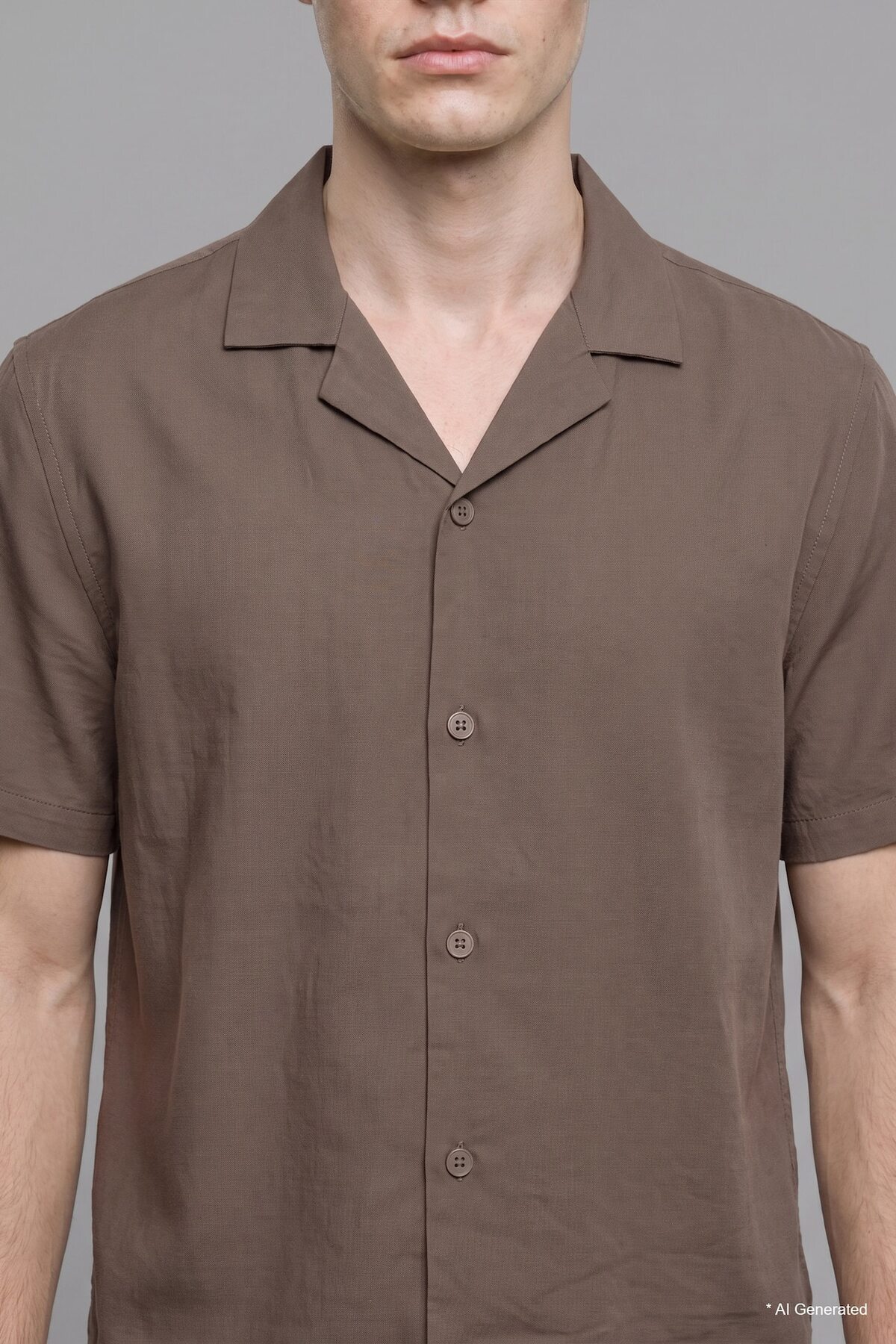 پیراهن تابستانی خاکی آستین کوتاه بسیار نرم و لطیف یقه آپاش E2533AX26SM — خاکی — تصویر 4 از 8
