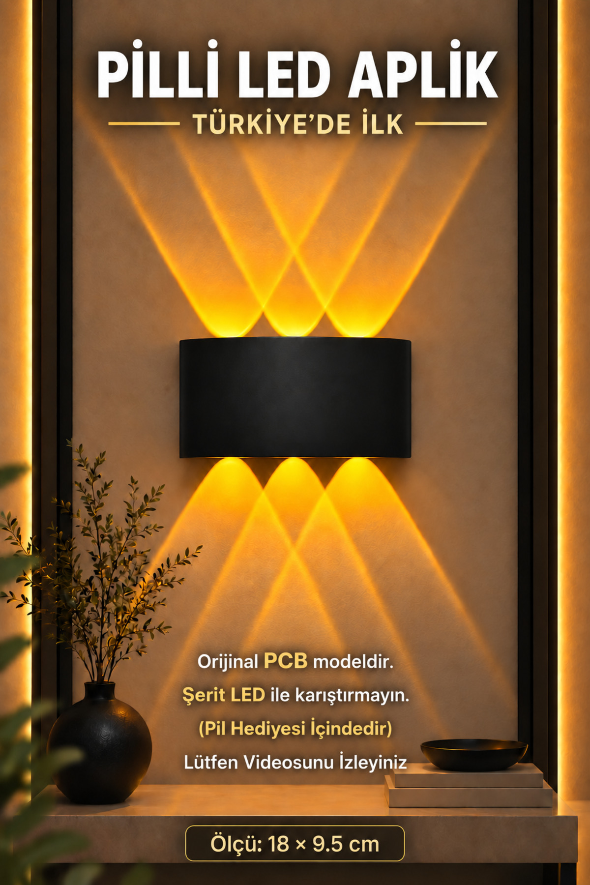 Edison Pilli Aplik Pilli Led Aplik Aydınlatma Çift Taraflı Led Dekoratif Duvar Amber Aplik Suya Ve Toza Karşı Dayanıklı Duvar Aplik Kablosuz Aydınlatma Dekor Işığı Yapışkanlı Hazır Aplik